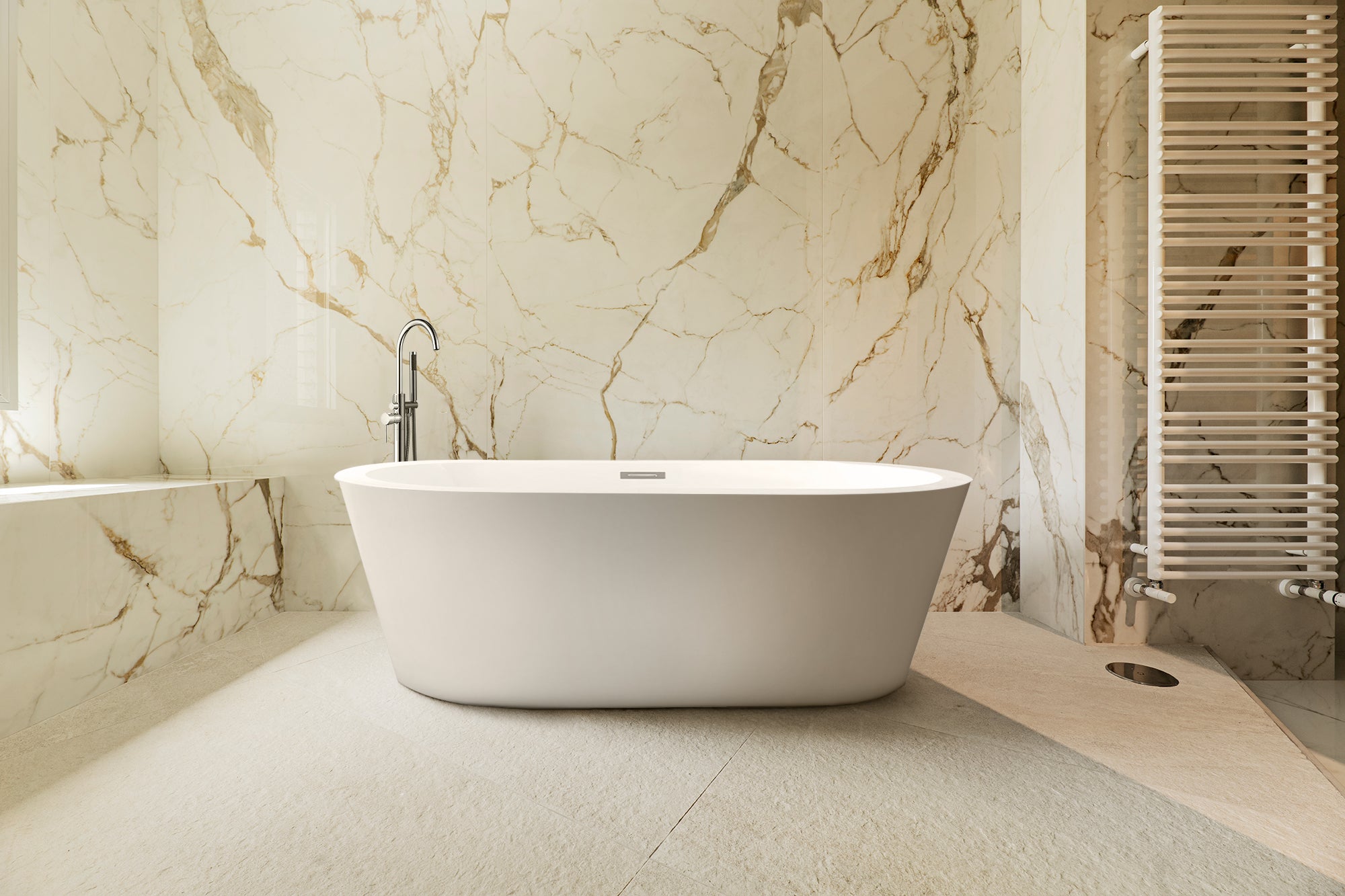 Lure 59 in White Freestanding Acrylic Flatbottom Soaking Bathtub