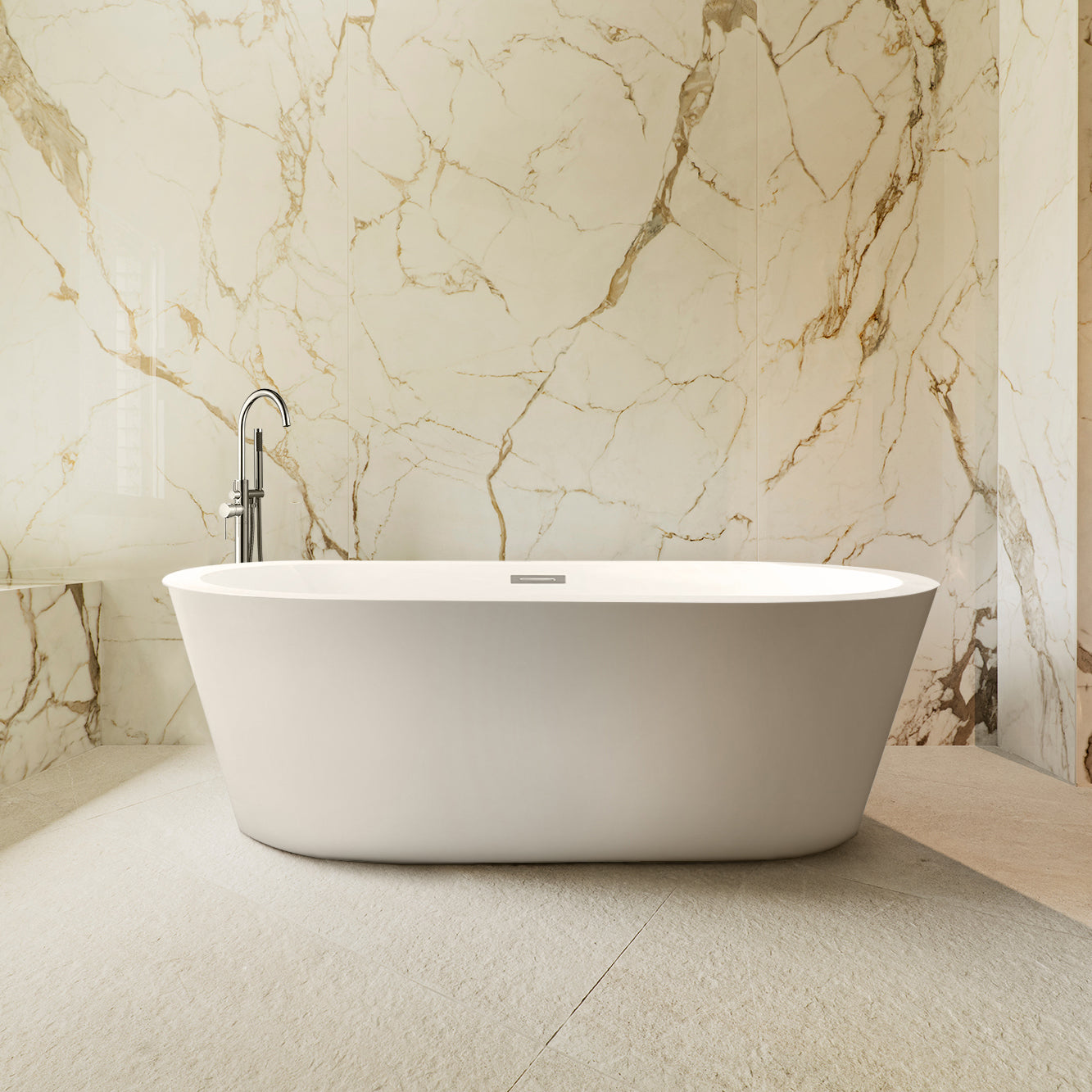 Lure 59 in White Freestanding Acrylic Flatbottom Soaking Bathtub