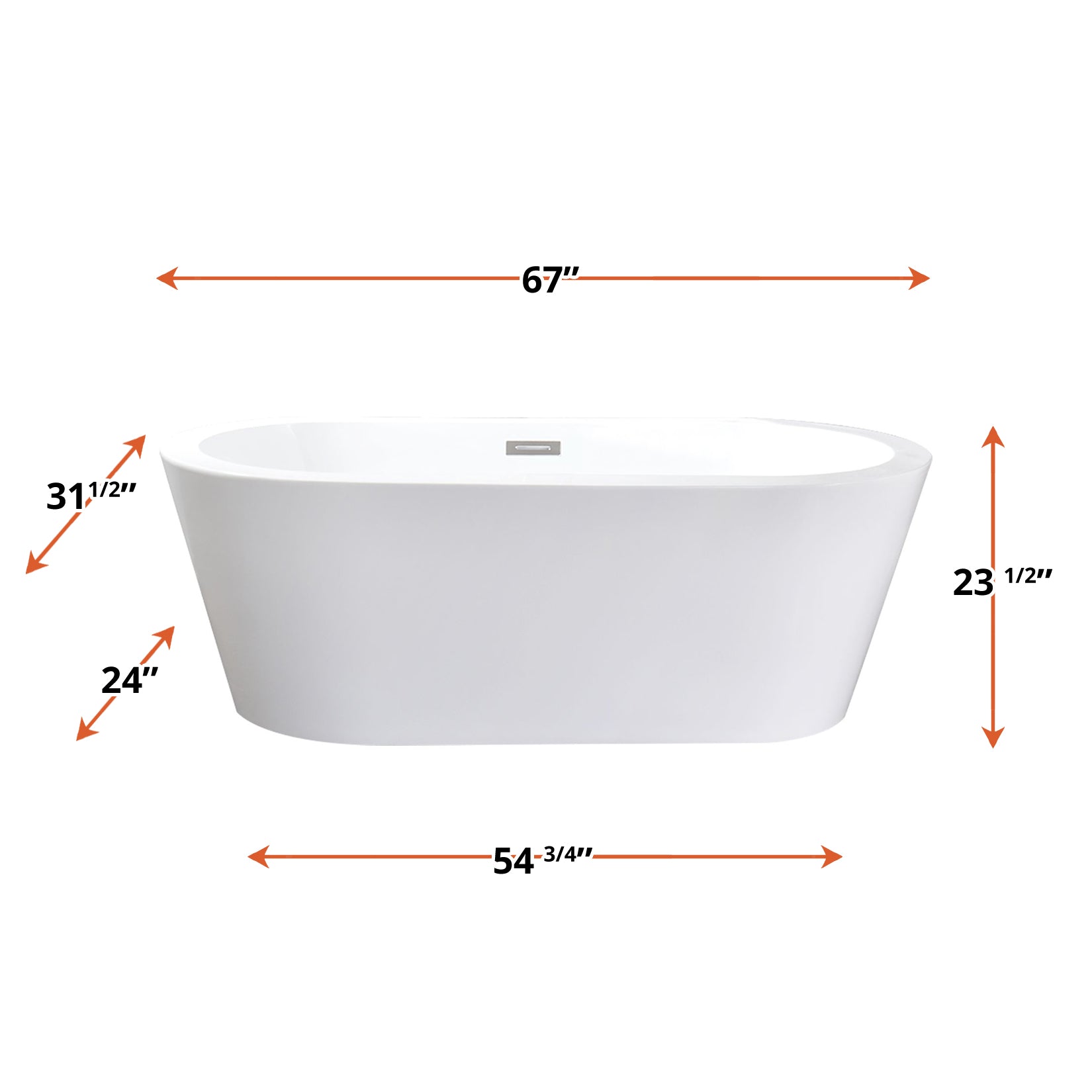 Lure 67 in White Freestanding Acrylic Flatbottom Soaking Bathtub