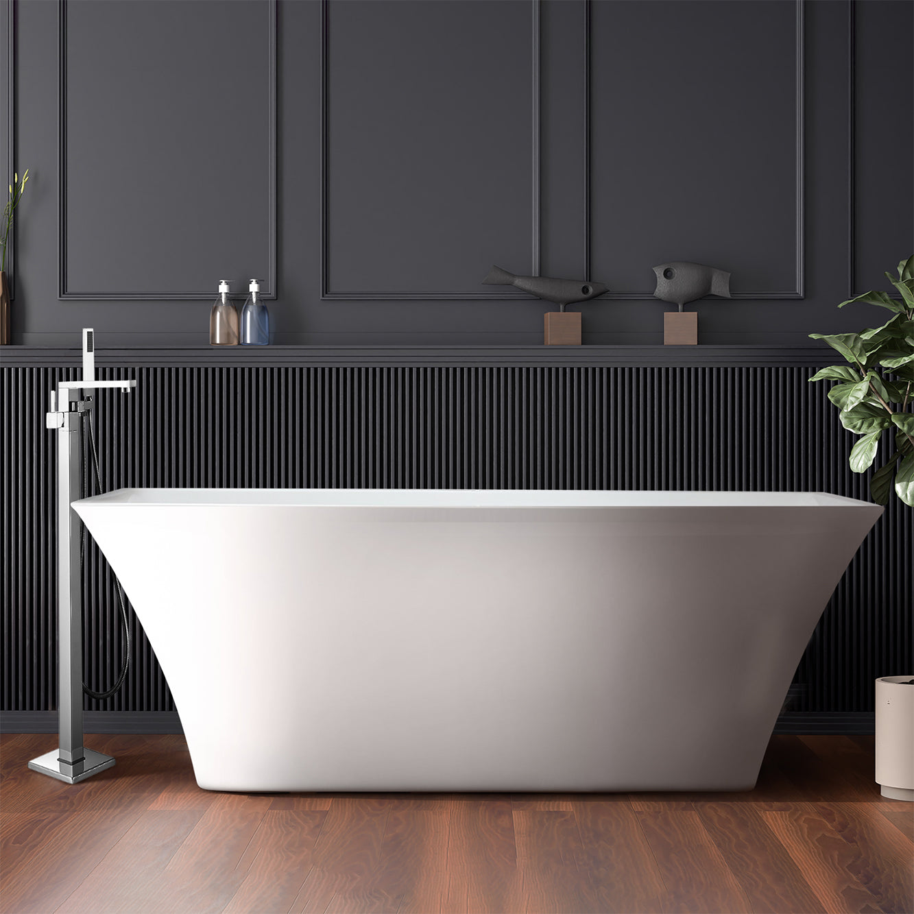 Vinter 59 in White Freestanding Acrylic Flatbottom Soaking Bathtub