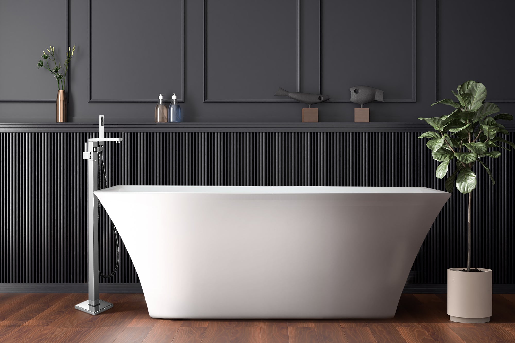Vinter 67 in White Freestanding Acrylic Flatbottom Soaking Bathtub
