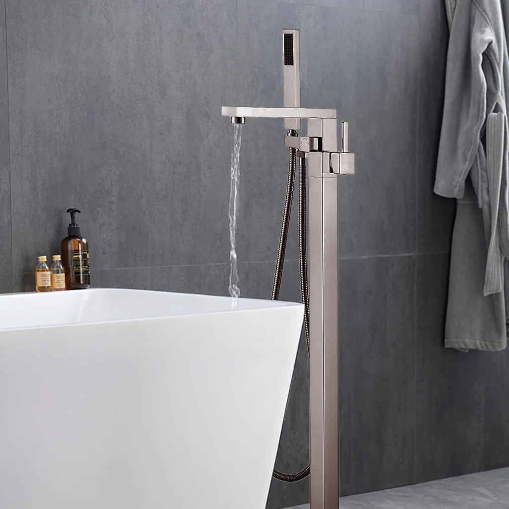 Mare Single Handle Freestanding Floor Mount Tub Faucet Bathtub Filler with Hand Shower