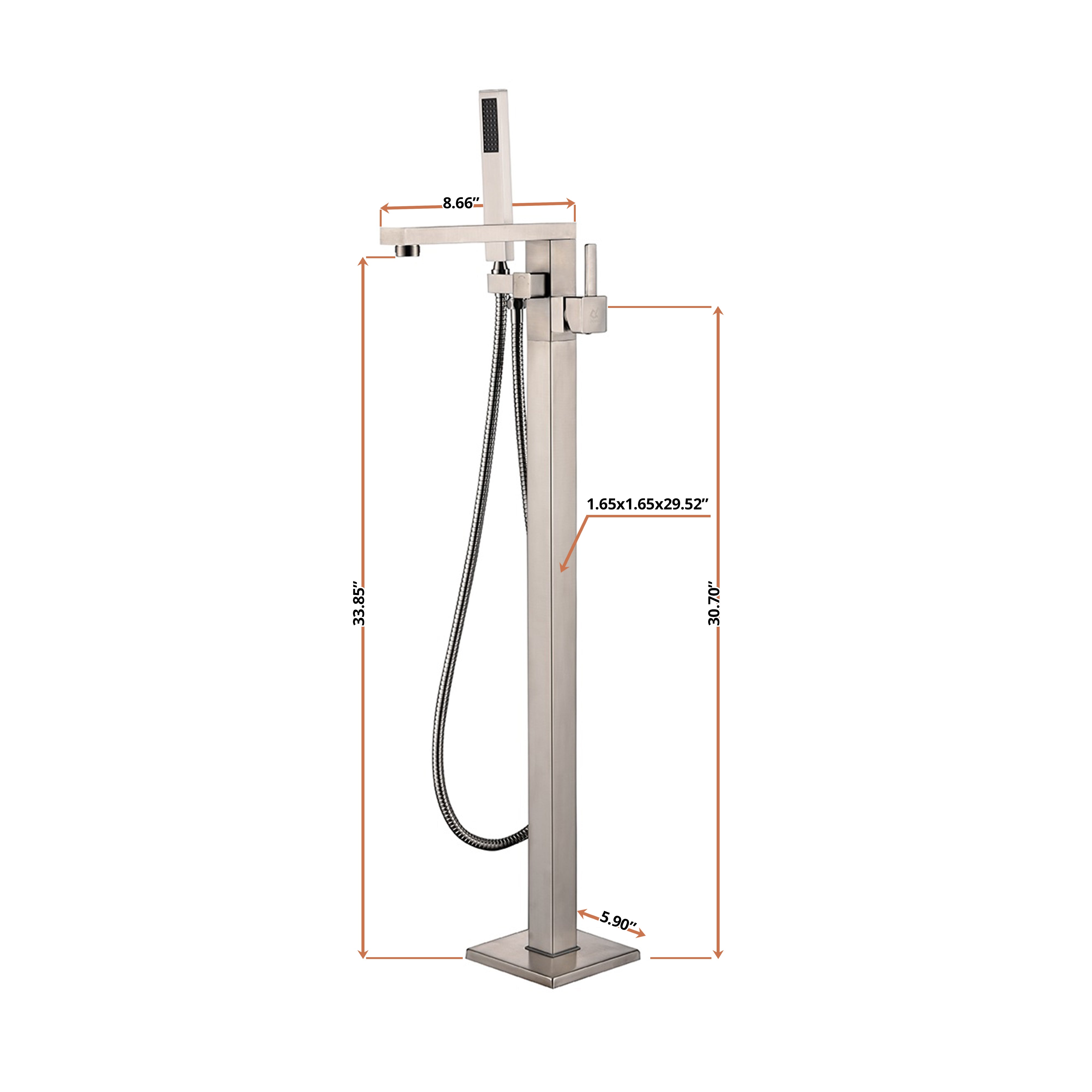 Mare Single Handle Freestanding Floor Mount Tub Faucet Bathtub Filler with Hand Shower