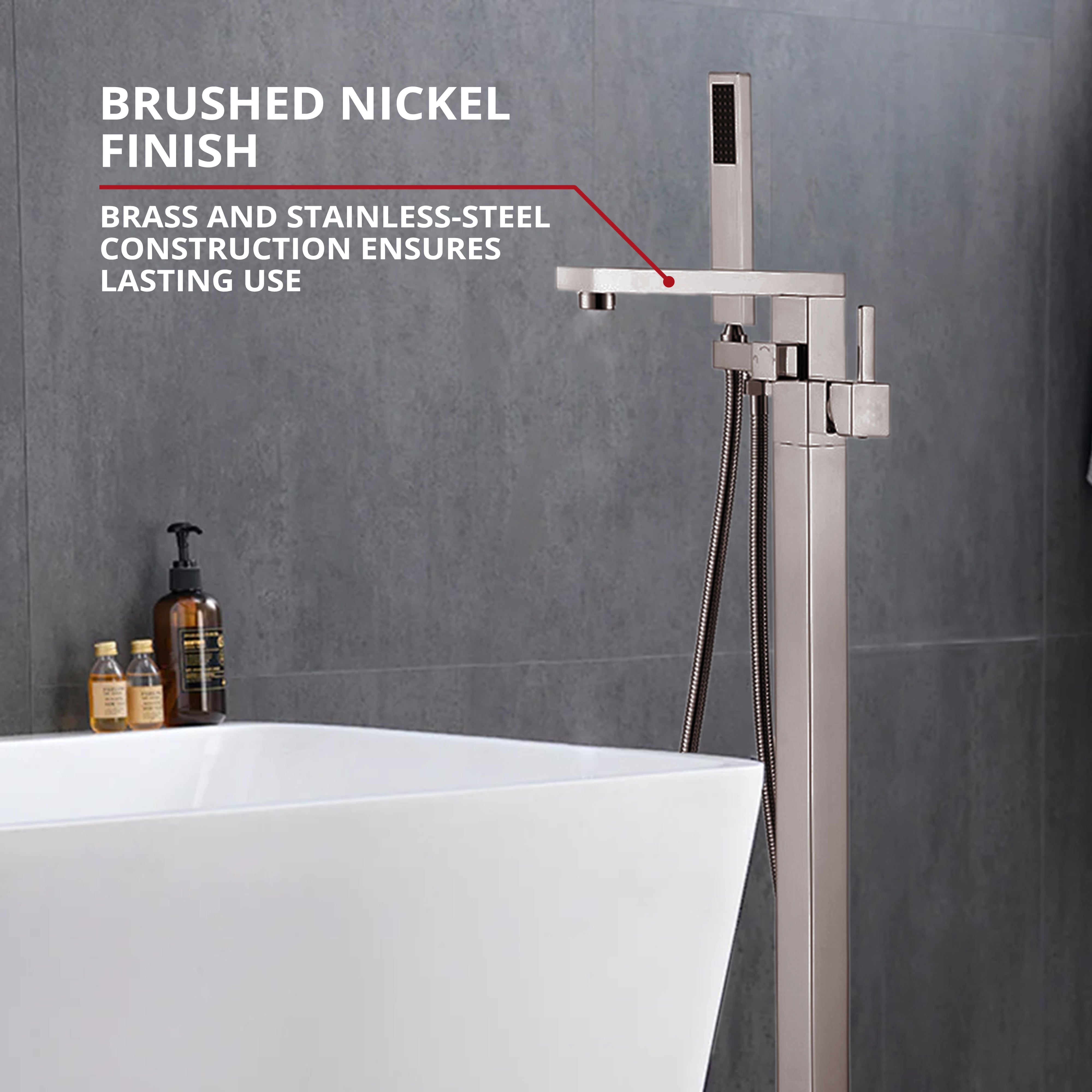 Mare Single Handle Freestanding Floor Mount Tub Faucet Bathtub Filler with Hand Shower