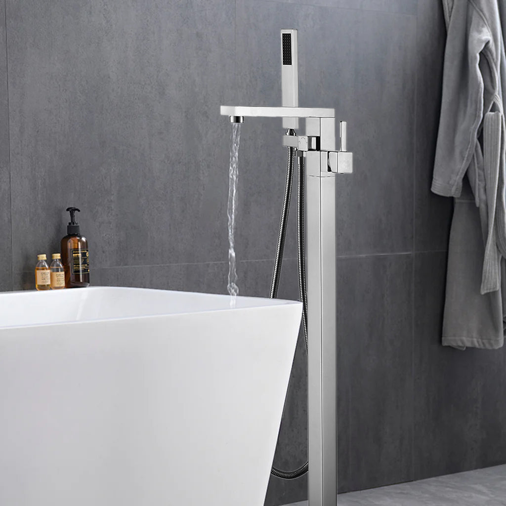 Mare Single Handle Freestanding Floor Mount Tub Faucet Bathtub Filler with Hand Shower