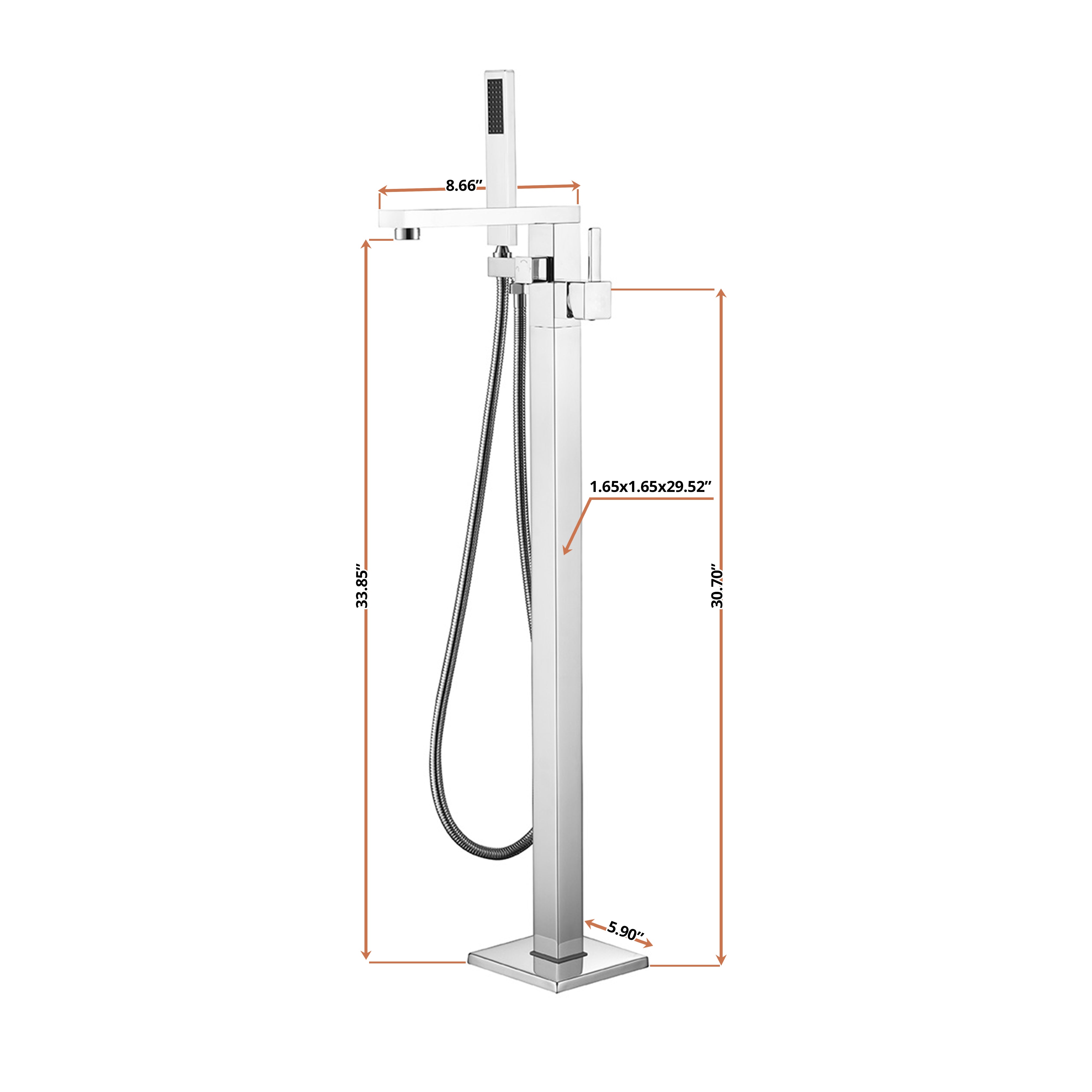 Mare Single Handle Freestanding Floor Mount Tub Faucet Bathtub Filler with Hand Shower