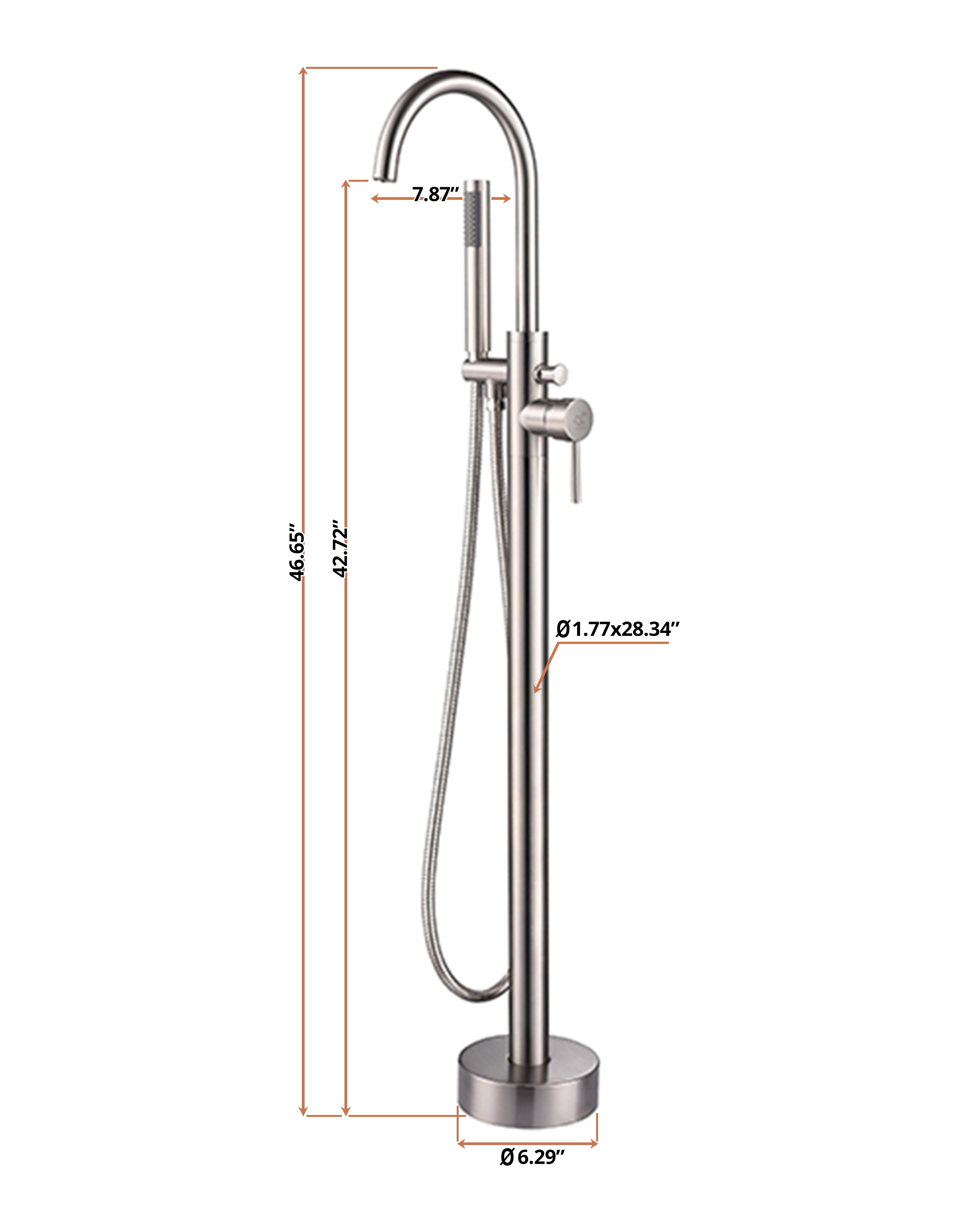Lago Single Handle Freestanding Floor Mount Tub Faucet Bathtub Filler with Hand Shower