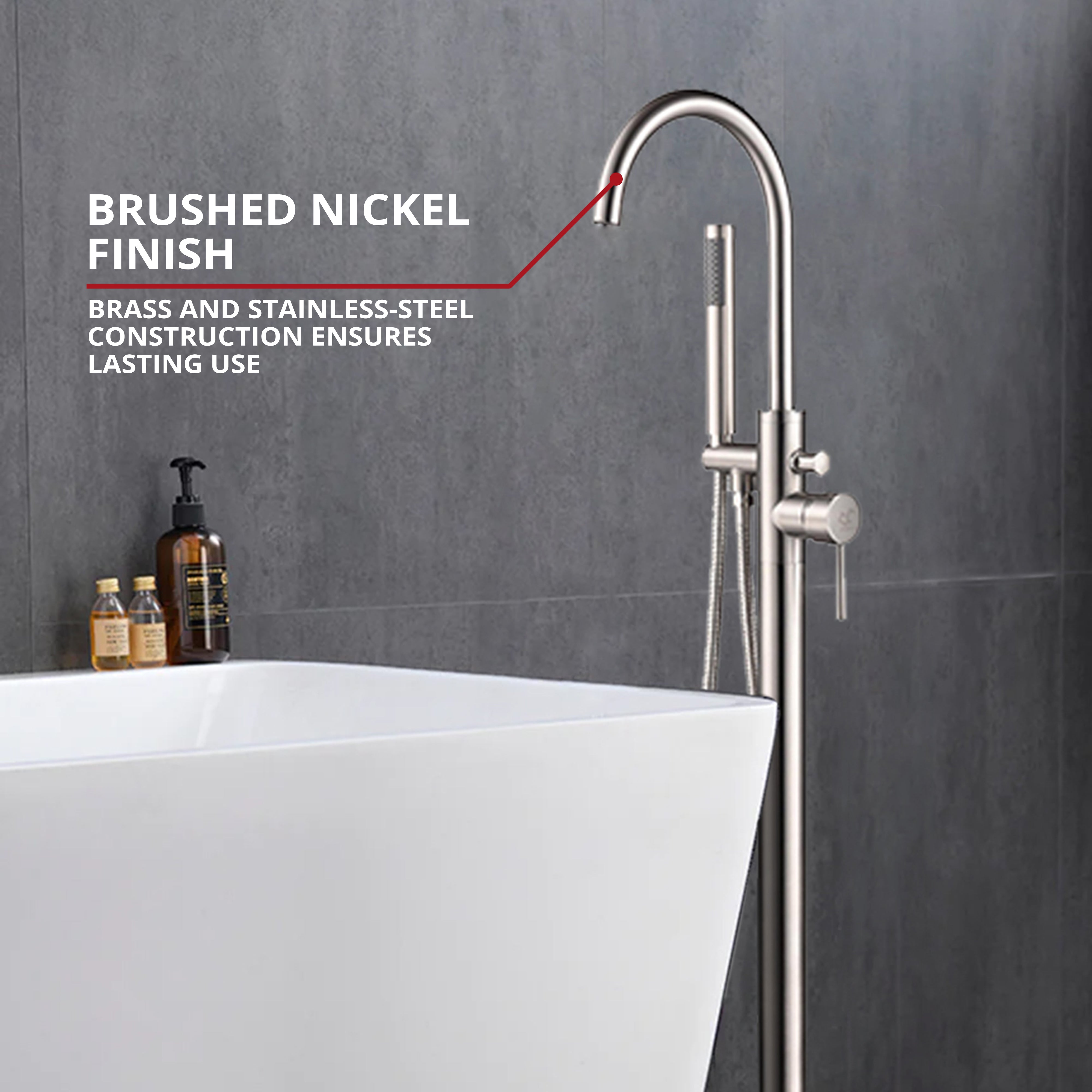 Lago Single Handle Freestanding Floor Mount Tub Faucet Bathtub Filler with Hand Shower