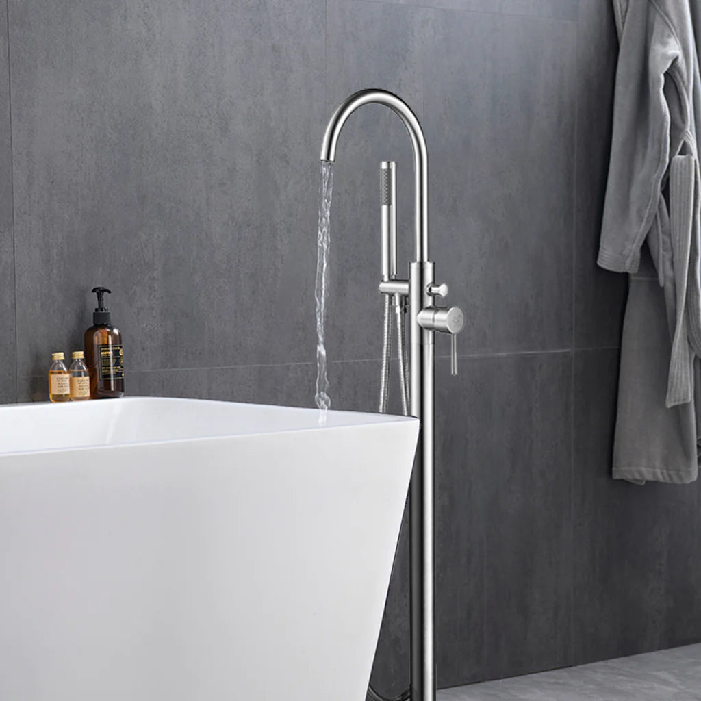 Lago Single Handle Freestanding Floor Mount Tub Faucet Bathtub Filler with Hand Shower