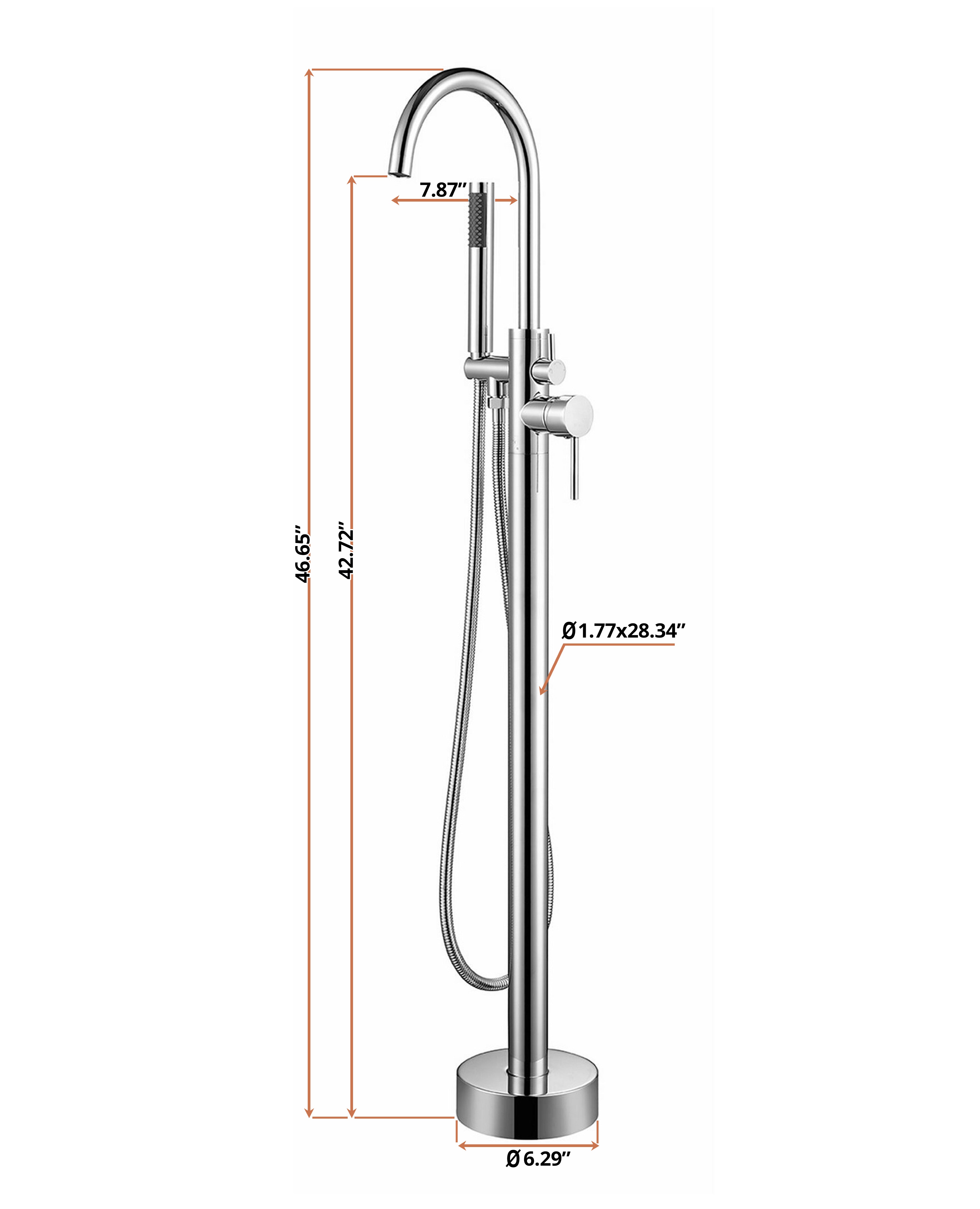 Lago Single Handle Freestanding Floor Mount Tub Faucet Bathtub Filler with Hand Shower