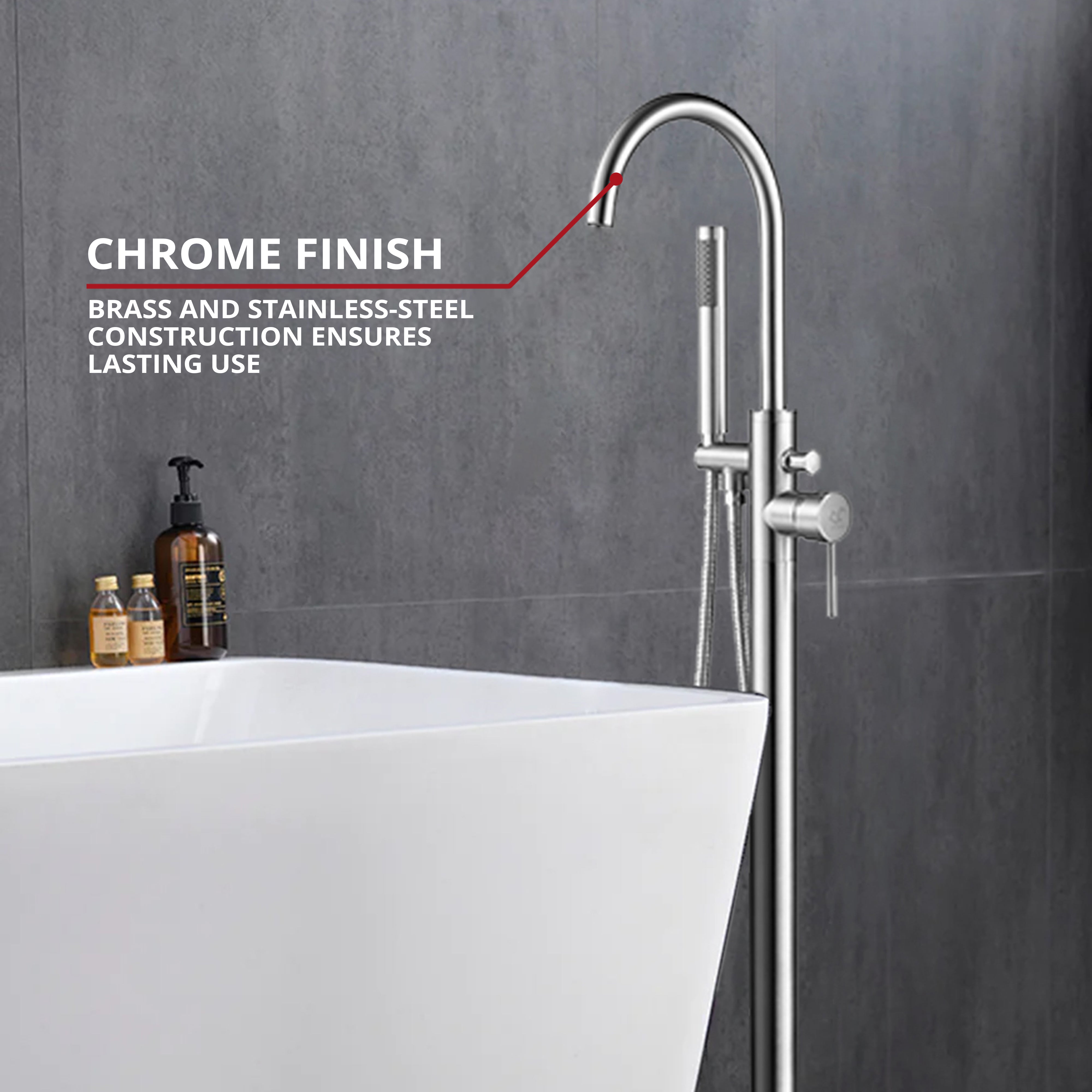 Lago Single Handle Freestanding Floor Mount Tub Faucet Bathtub Filler with Hand Shower