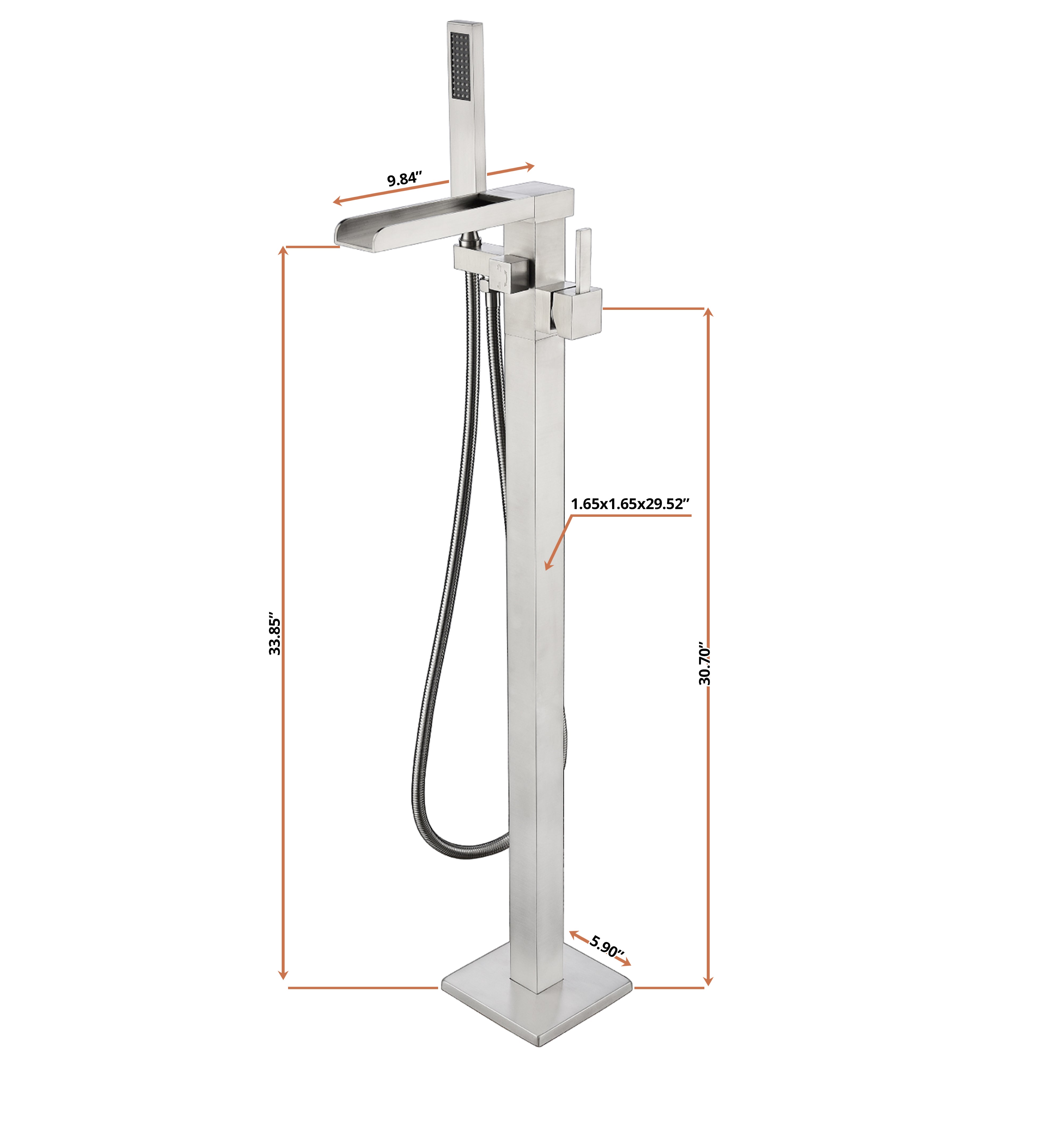 Cascata Single Handle Freestanding Floor Mount Tub Faucet Bathtub Filler with Hand Shower