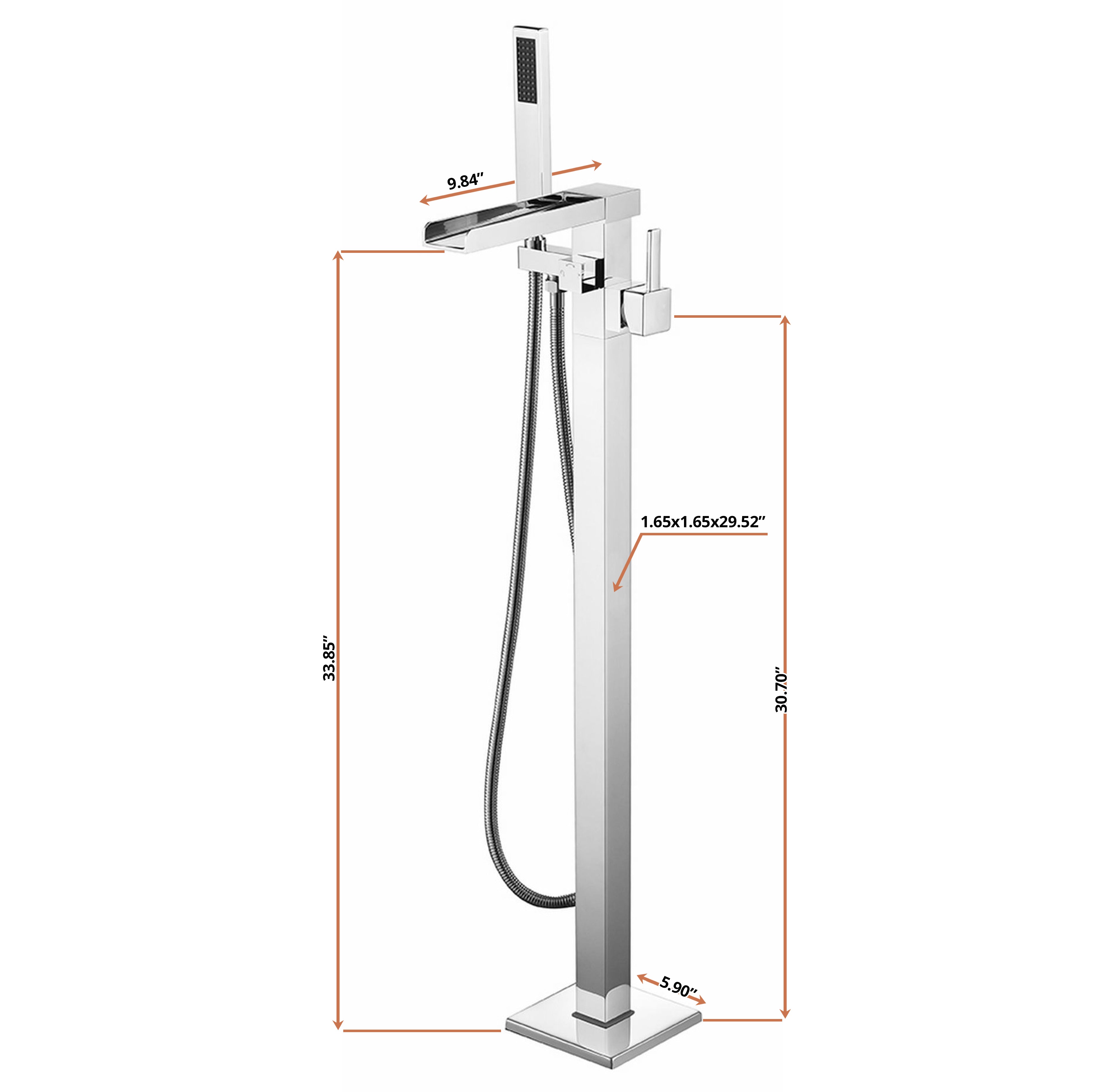 Cascata Single Handle Freestanding Floor Mount Tub Faucet Bathtub Filler with Hand Shower