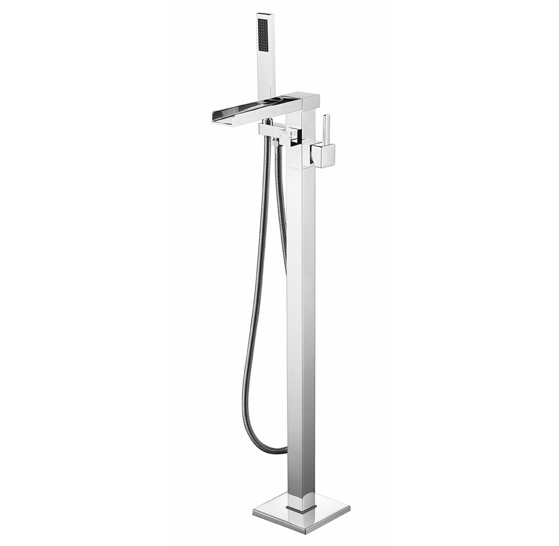 Cascata Single Handle Freestanding Floor Mount Tub Faucet Bathtub Filler with Hand Shower