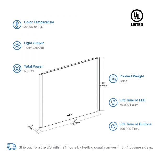 Binary 36" LED Mirror