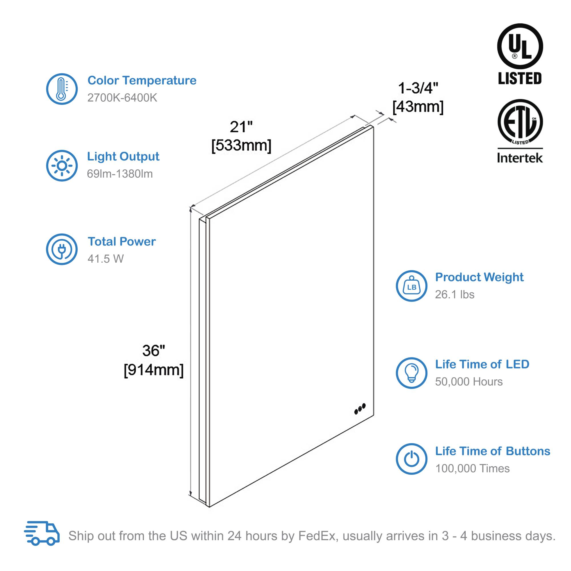 Blossom Beta LED Mirror with Frosted Sides LED M2
