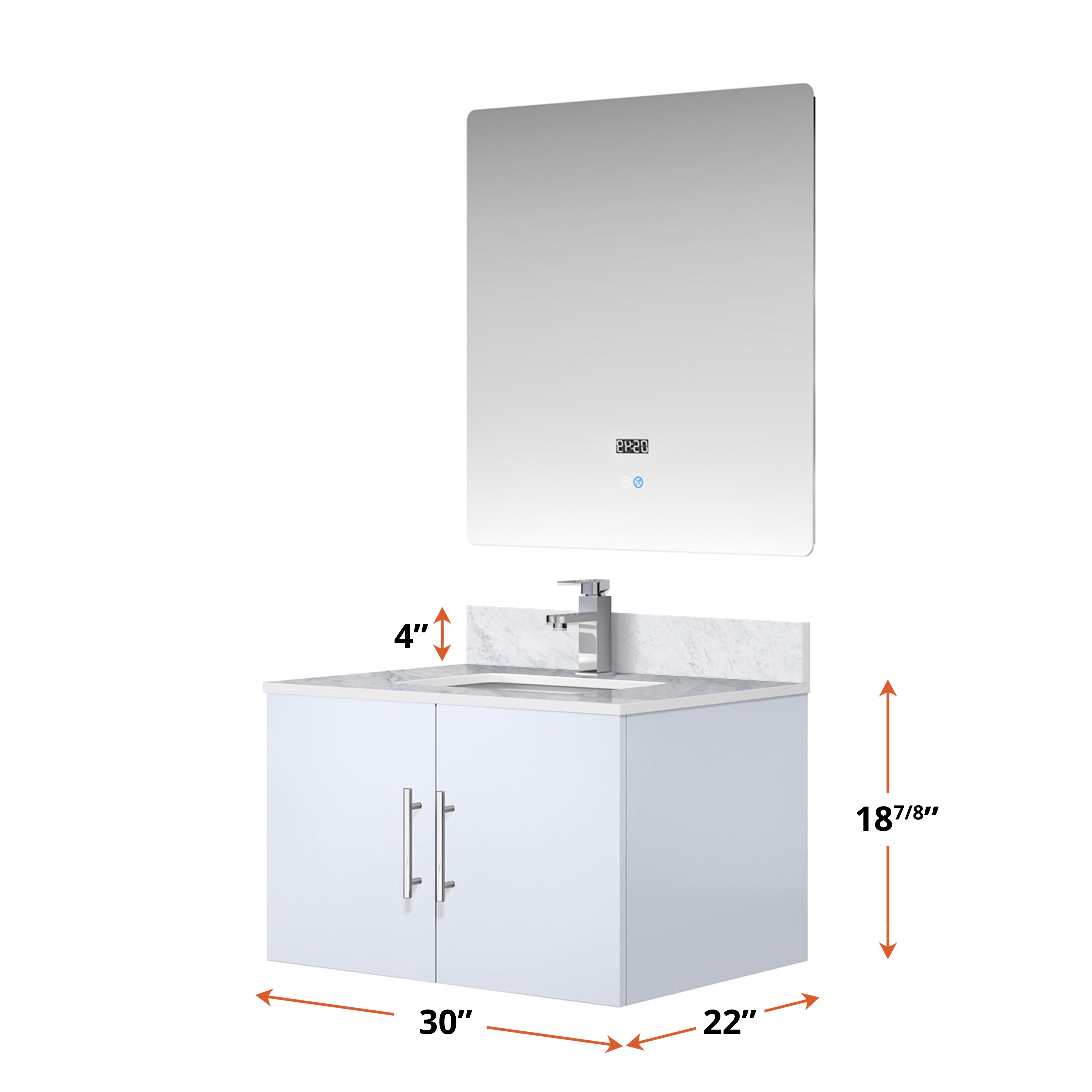 Geneva 30 in. W x 22 in. D Glossy White Bath Vanity