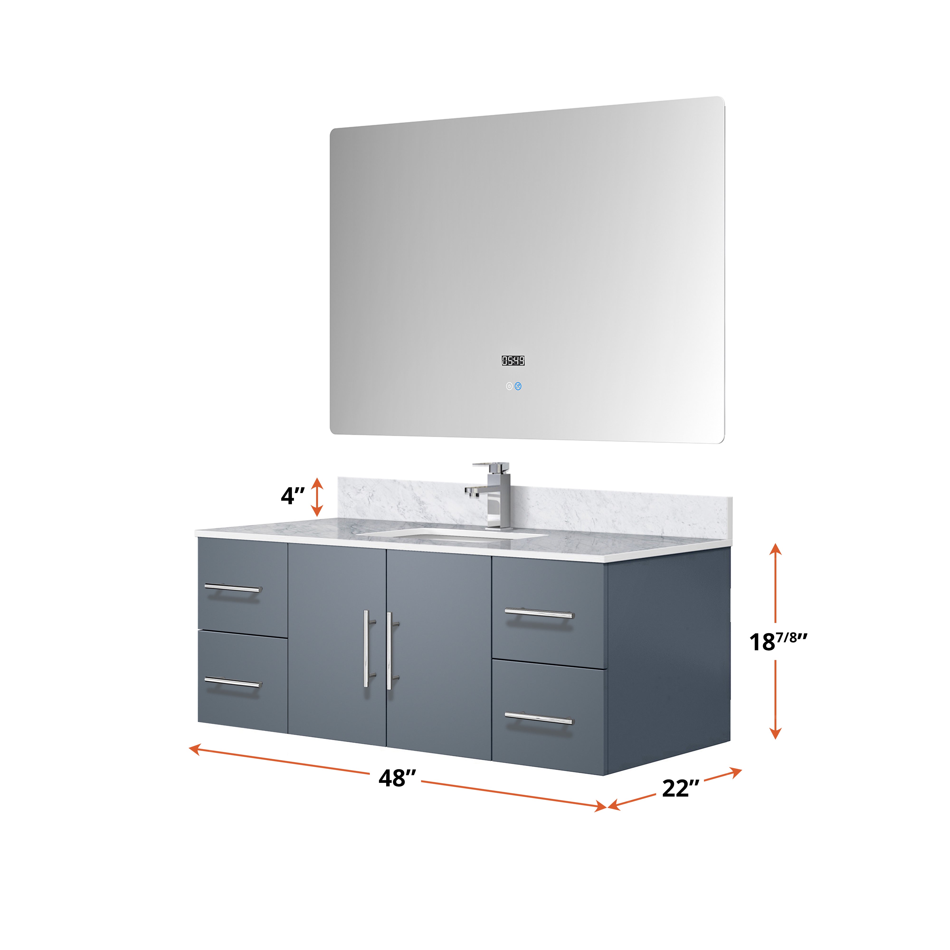 Geneva 48 in. W x 22 in. D Dark Grey Bath Vanity