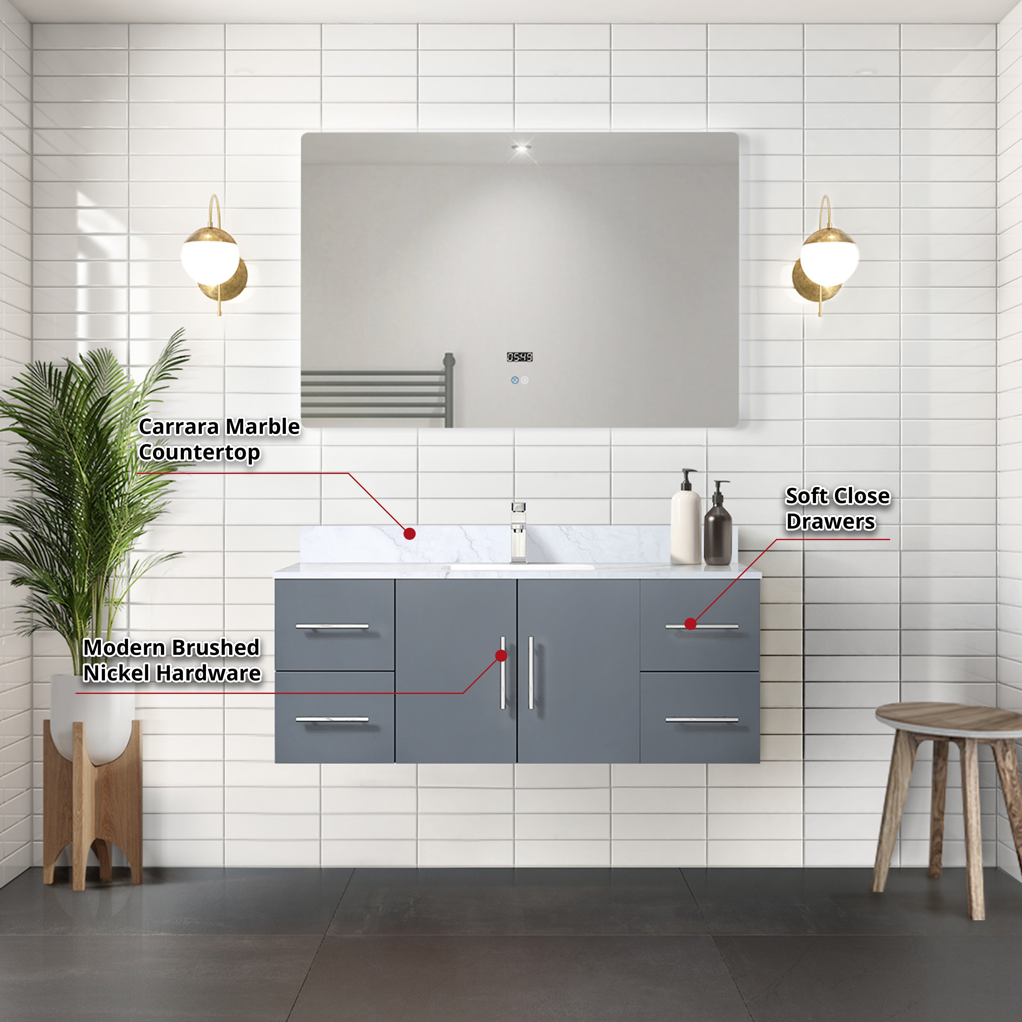Geneva 48 in. W x 22 in. D Dark Grey Bath Vanity