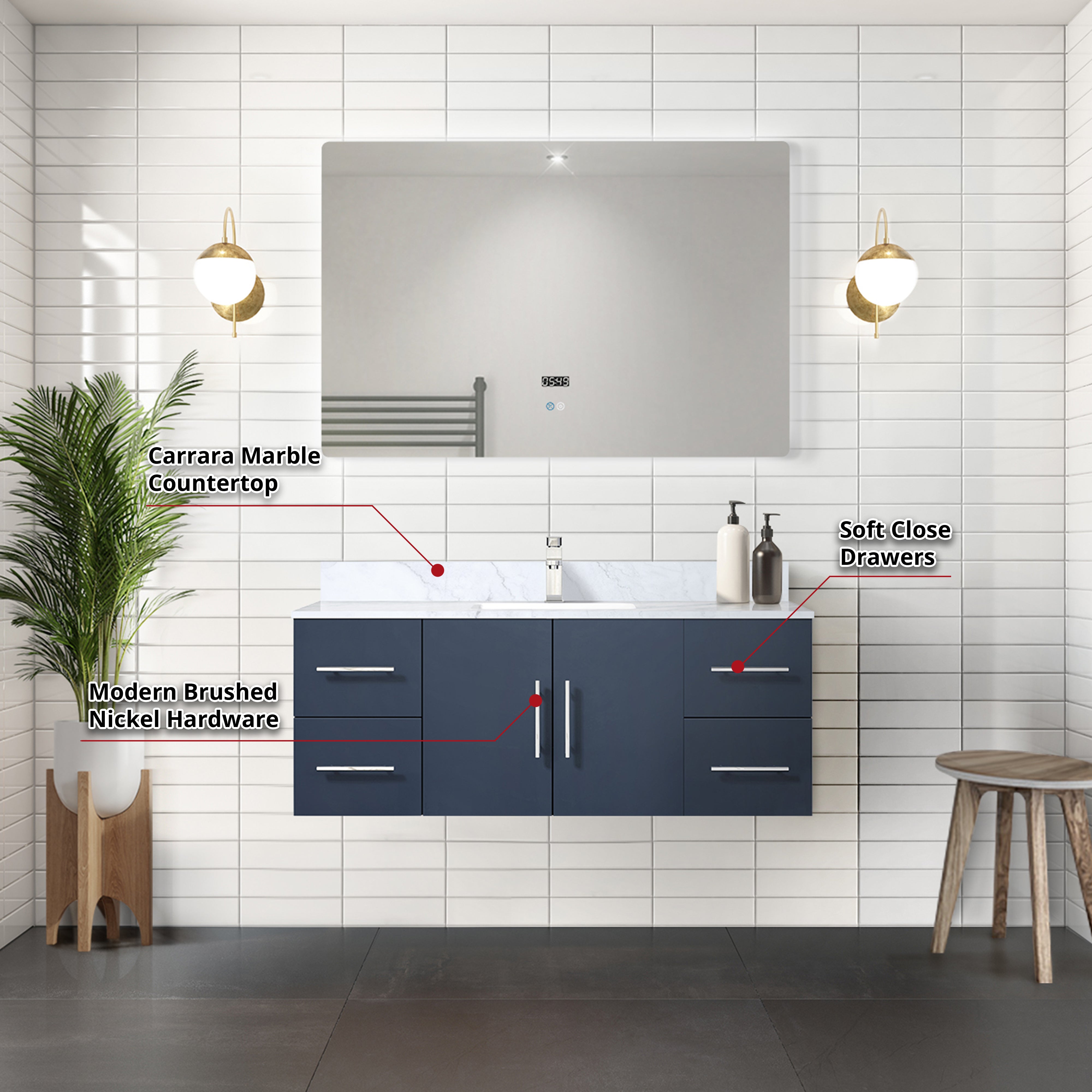 Geneva 48 in. W x 22 in. D Navy Blue Bath Vanity