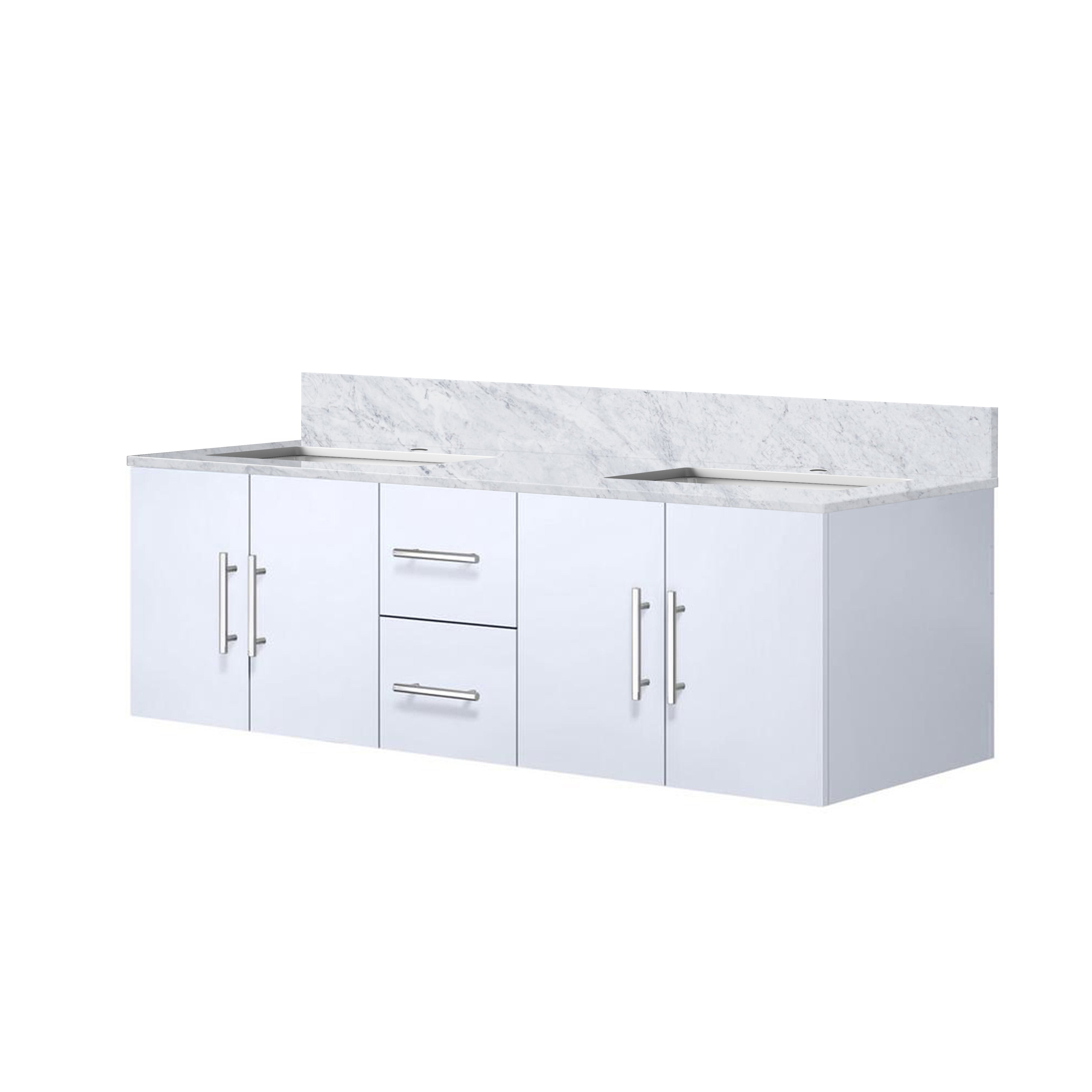 Geneva 60 in. W x 22 in. D Glossy White Double Bath Vanity