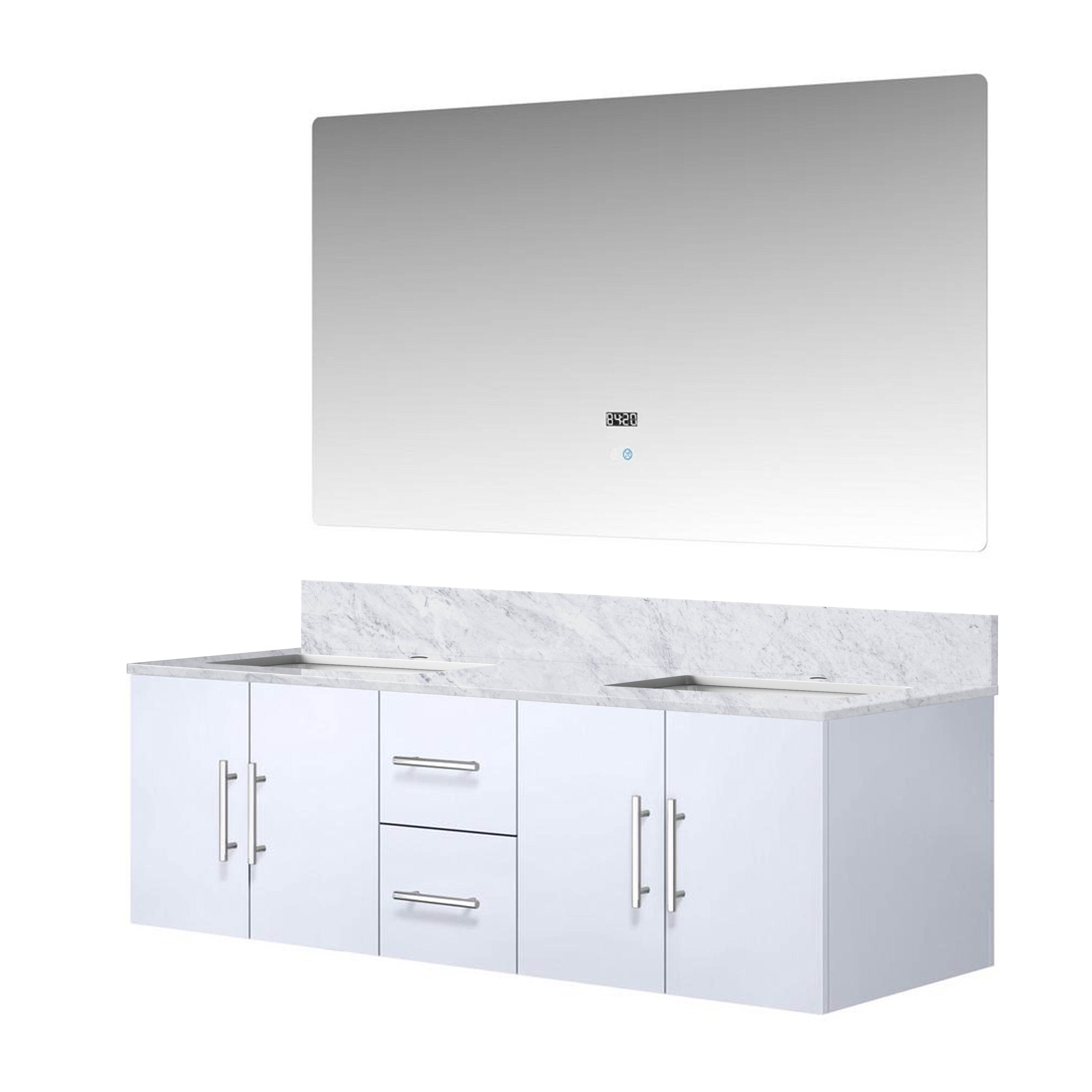 Geneva 60 in. W x 22 in. D Glossy White Double Bath Vanity