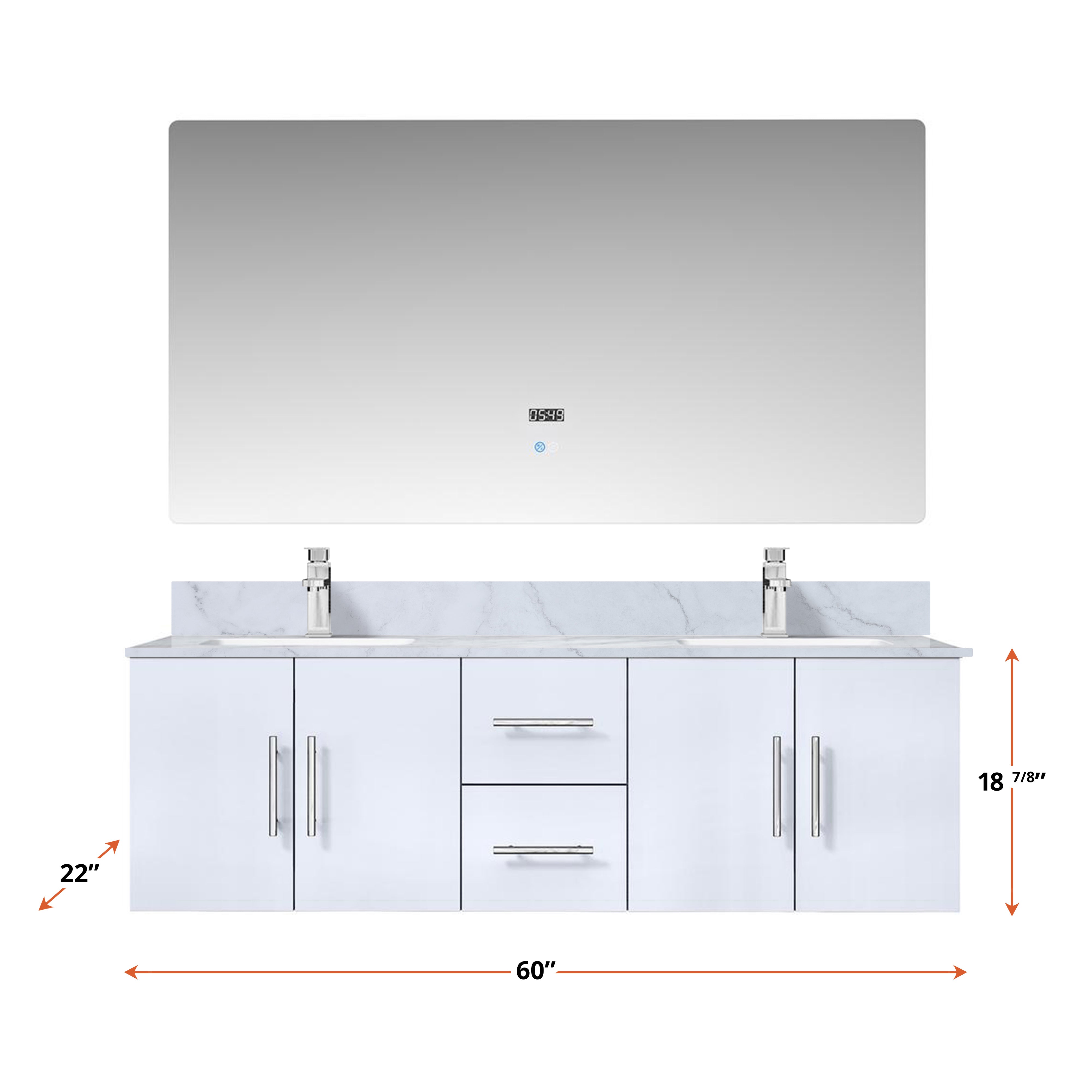Geneva 60 in. W x 22 in. D Glossy White Double Bath Vanity