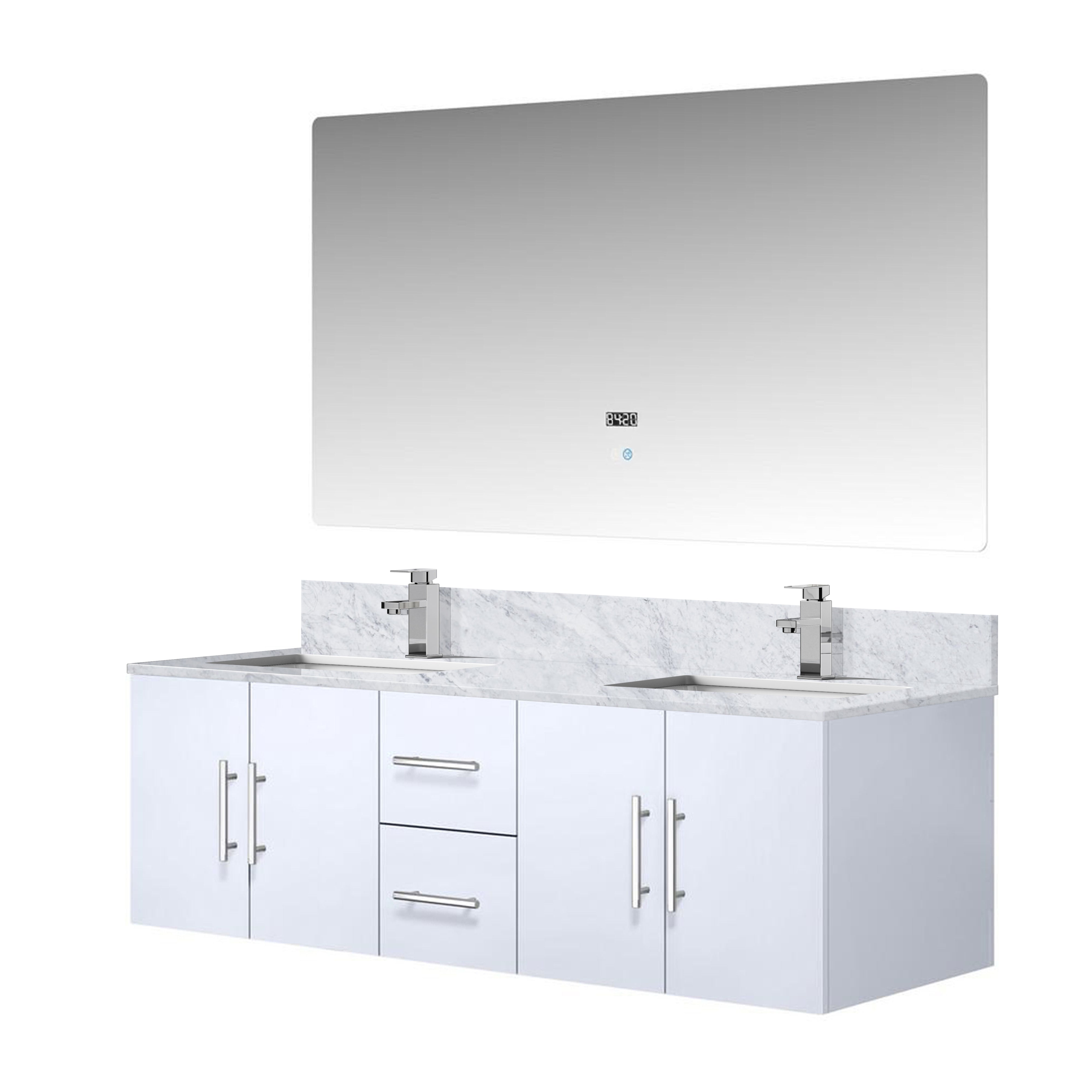 Geneva 60 in. W x 22 in. D Glossy White Double Bath Vanity