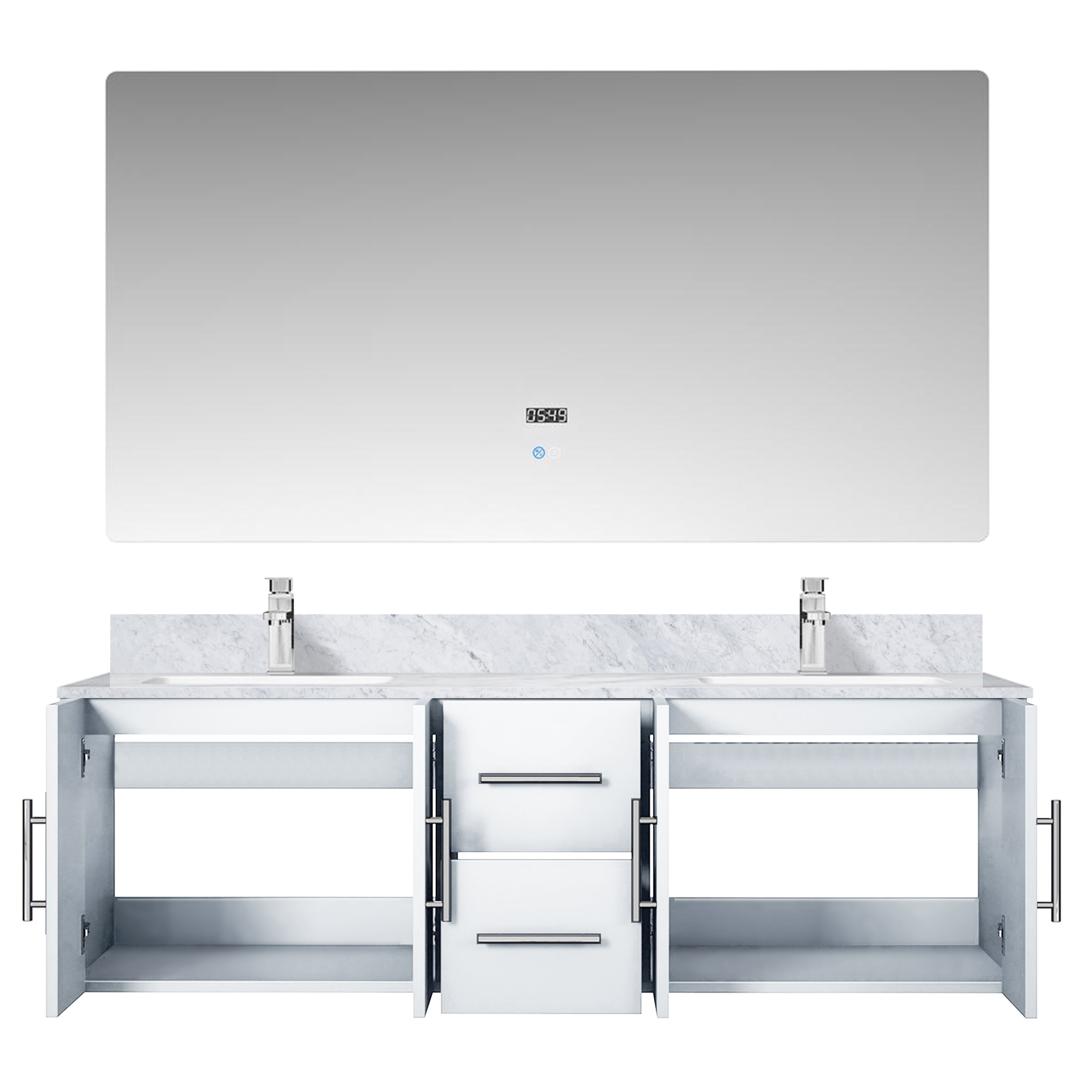 Geneva 60 in. W x 22 in. D Glossy White Double Bath Vanity