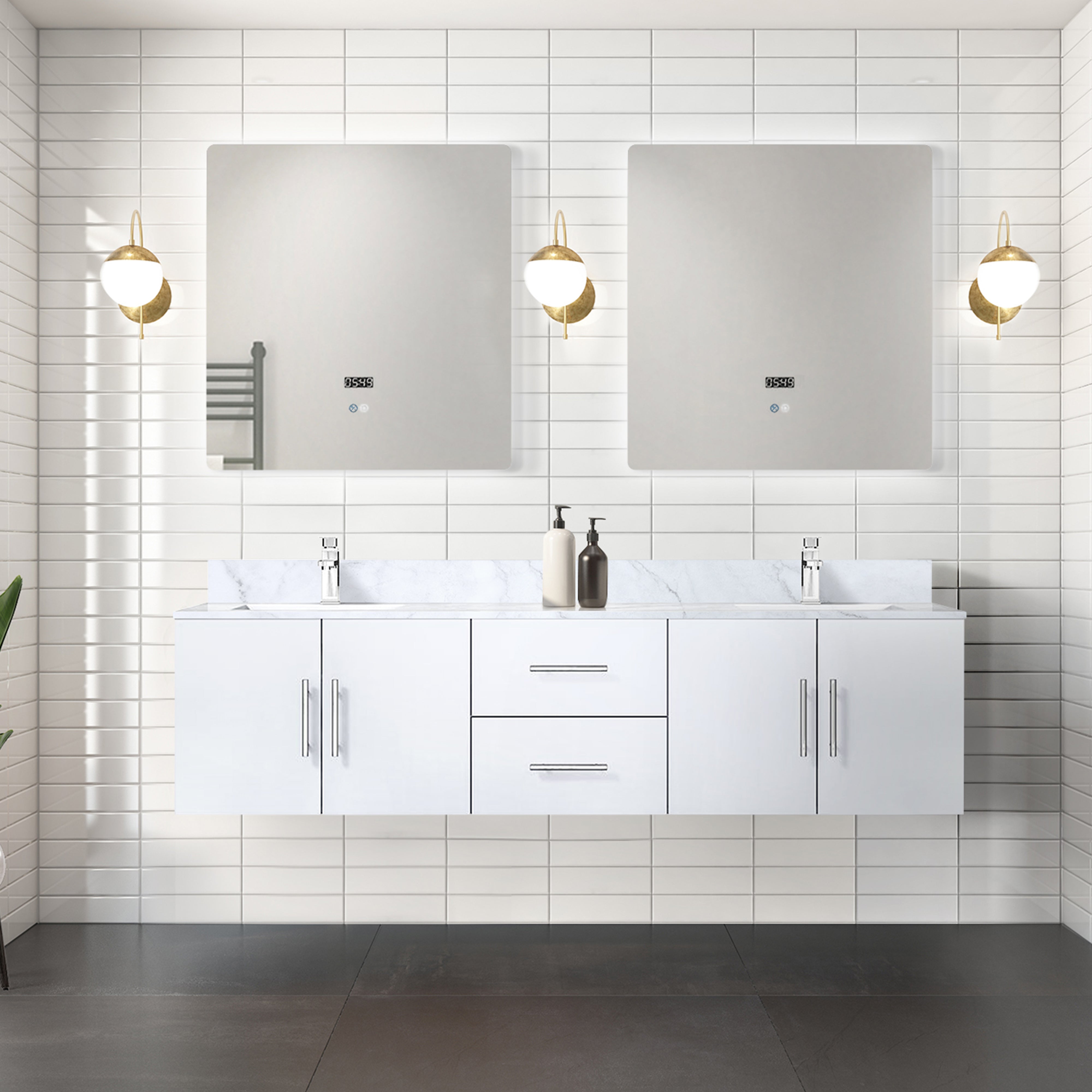 Geneva 72 in. W x 22 in. D Glossy White Double Bath Vanity