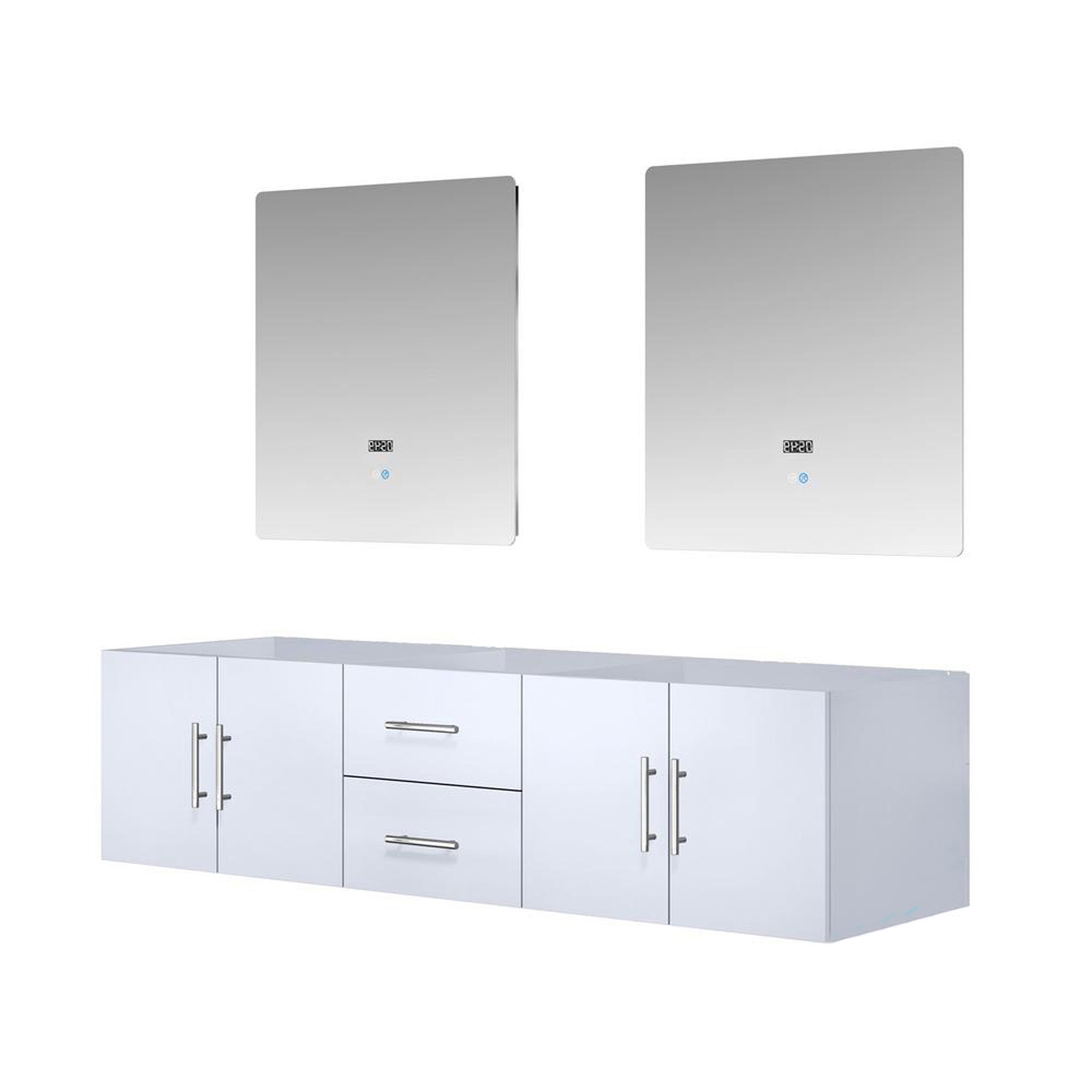 Geneva 72 in. W x 22 in. D Glossy White Double Bath Vanity