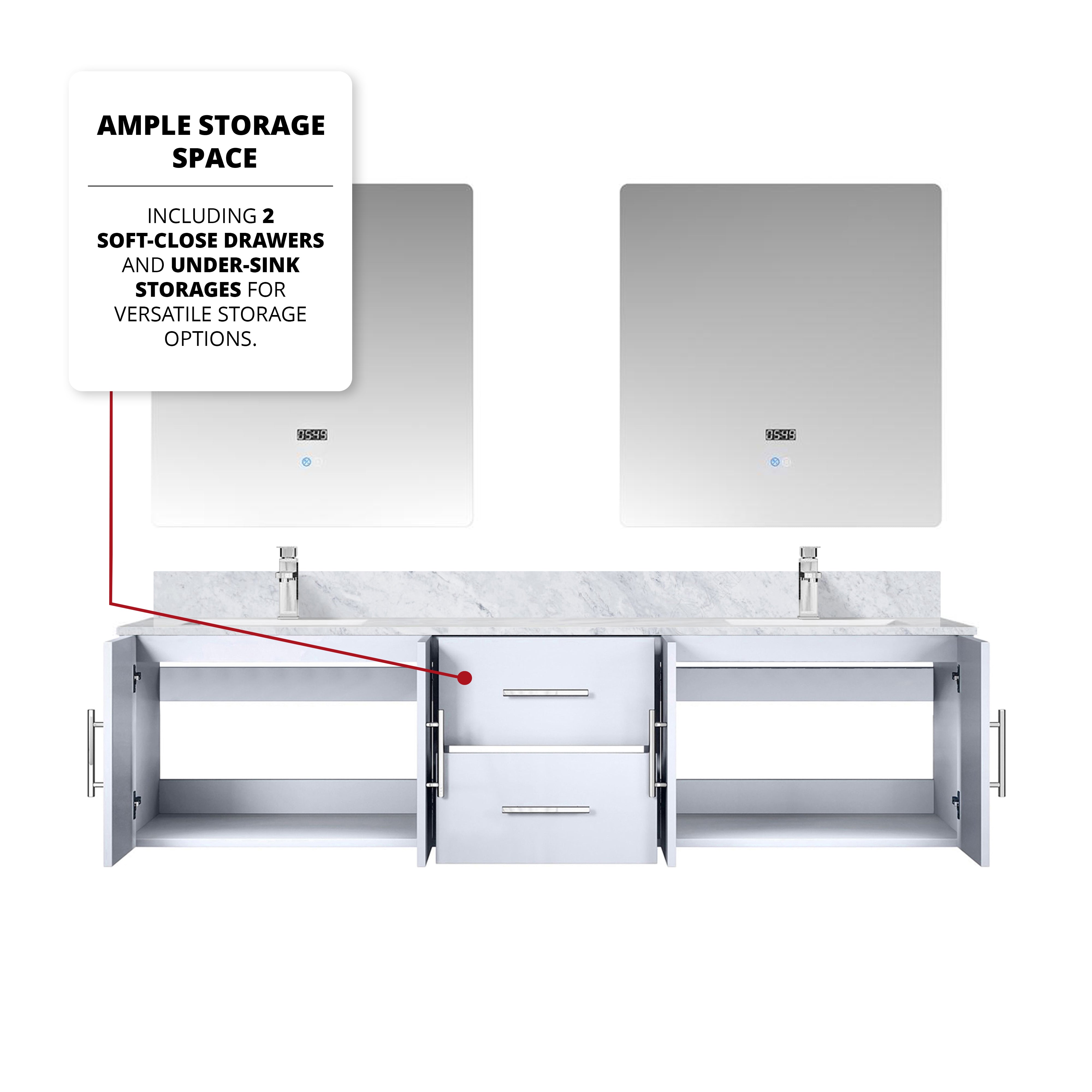 Geneva 72 in. W x 22 in. D Glossy White Double Bath Vanity