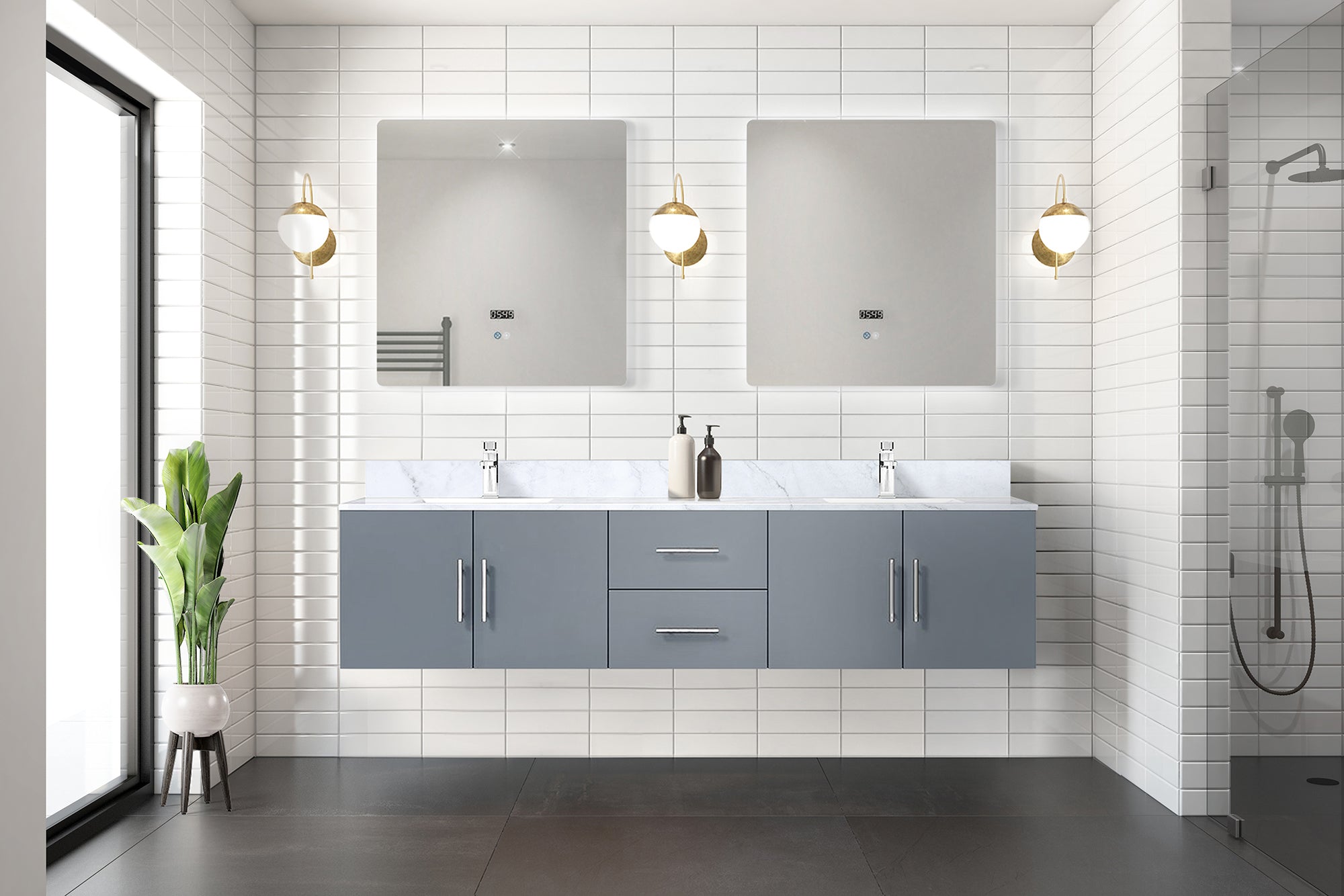 Geneva 80 in. W x 22 in. D Dark Grey Double Bath Vanity