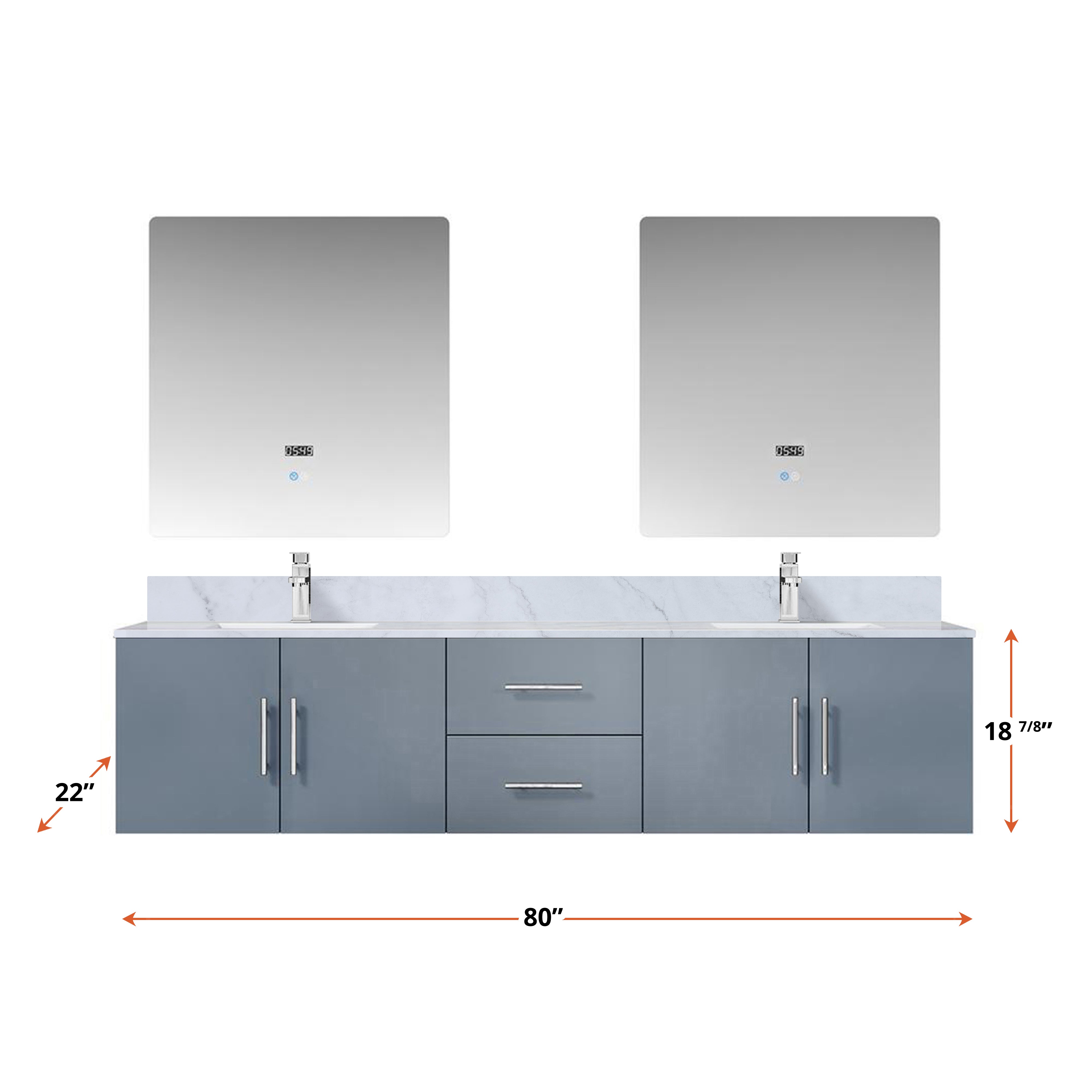 Geneva 80 in. W x 22 in. D Dark Grey Double Bath Vanity