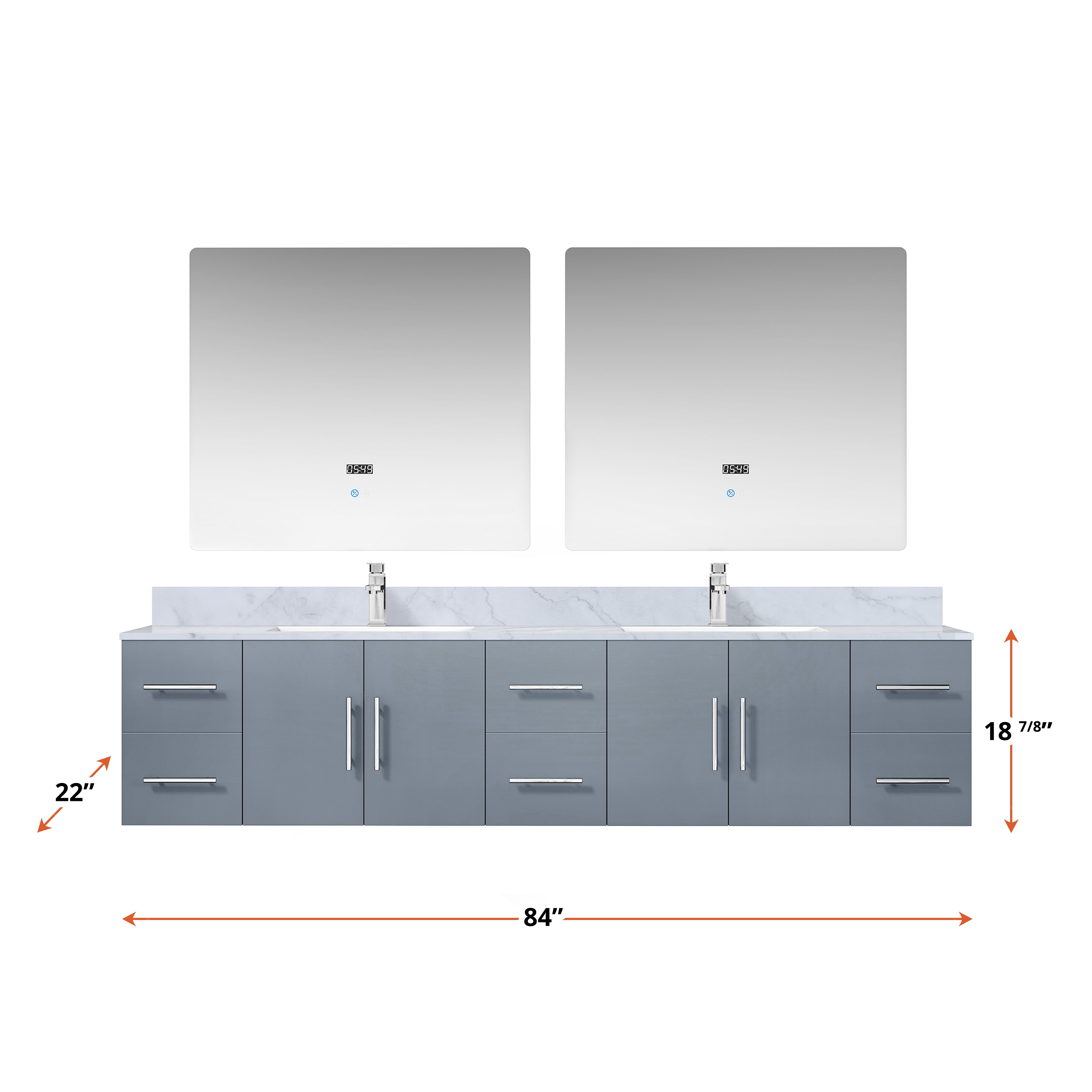 Geneva 84 in. W x 22 in. D Dark Grey Double Bath Vanity