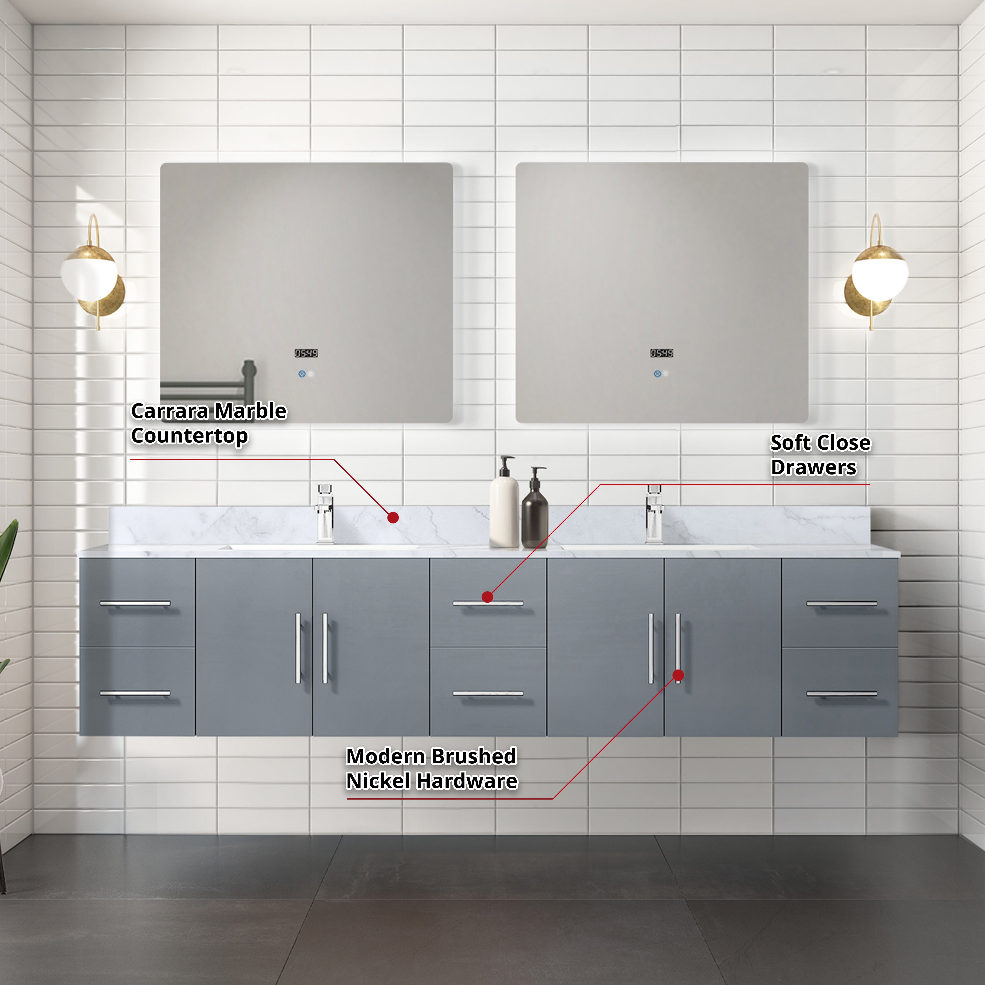 Geneva 84 in. W x 22 in. D Dark Grey Double Bath Vanity