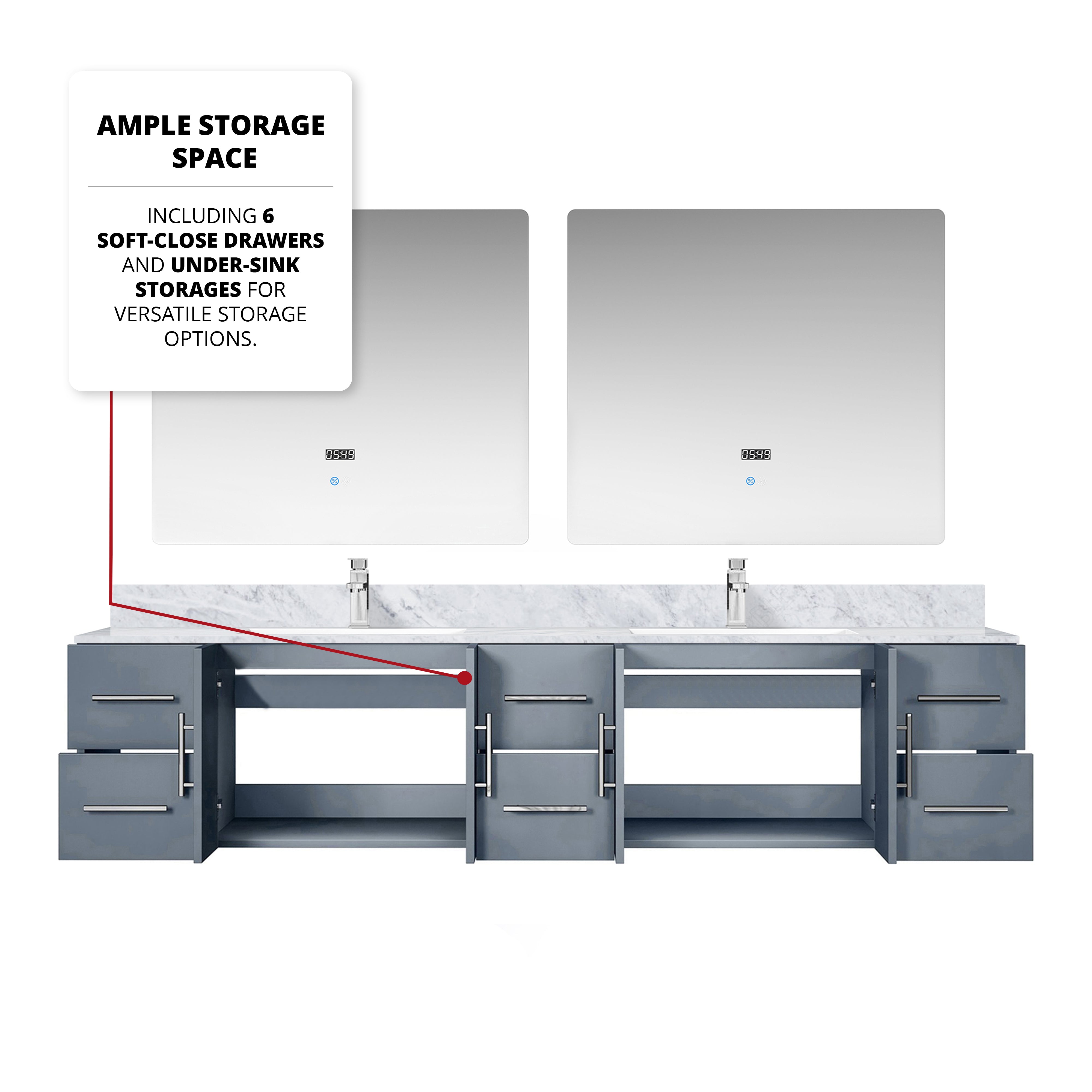 Geneva 84 in. W x 22 in. D Dark Grey Double Bath Vanity