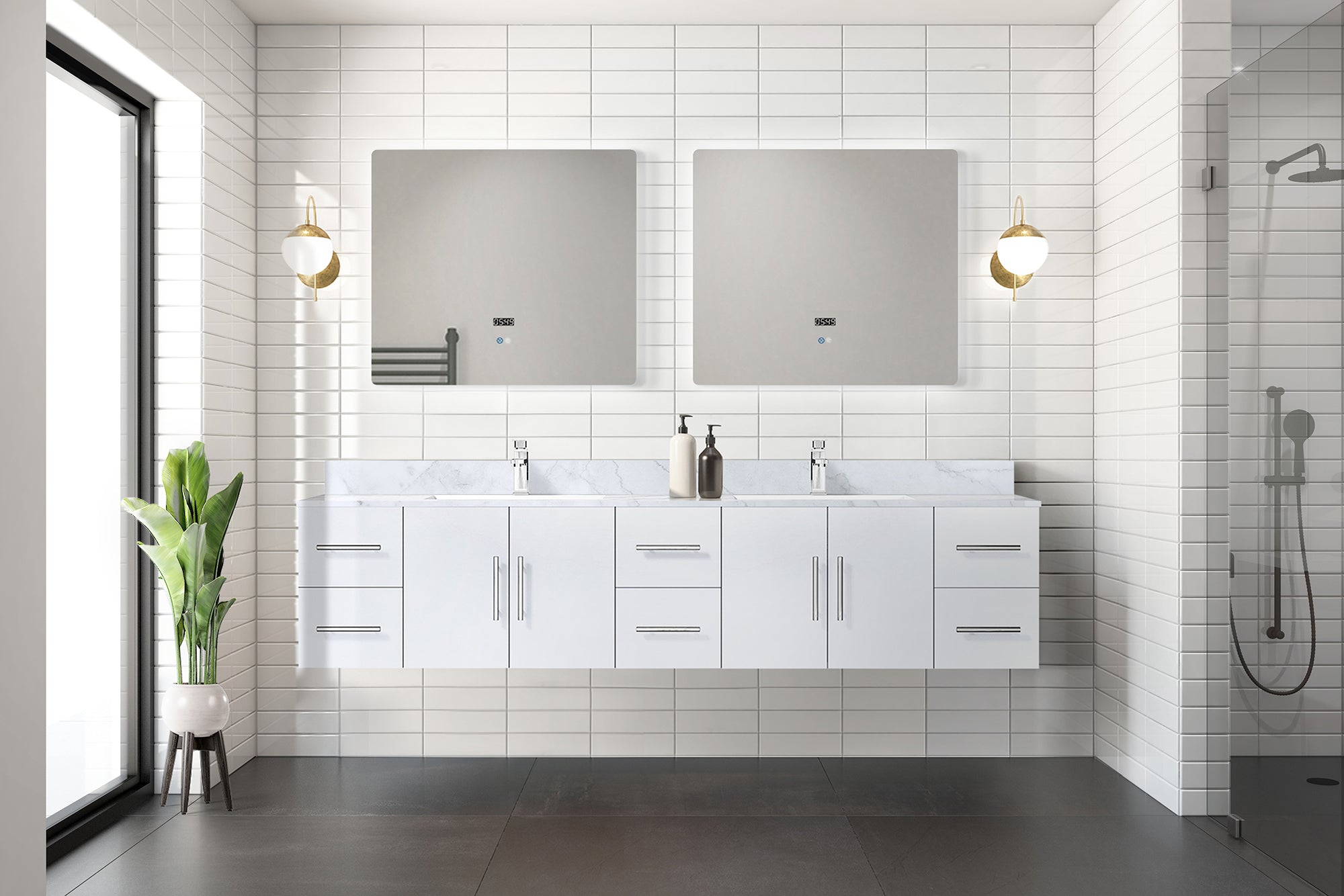 Geneva 84 in. W x 22 in. D Glossy White Double Bath Vanity