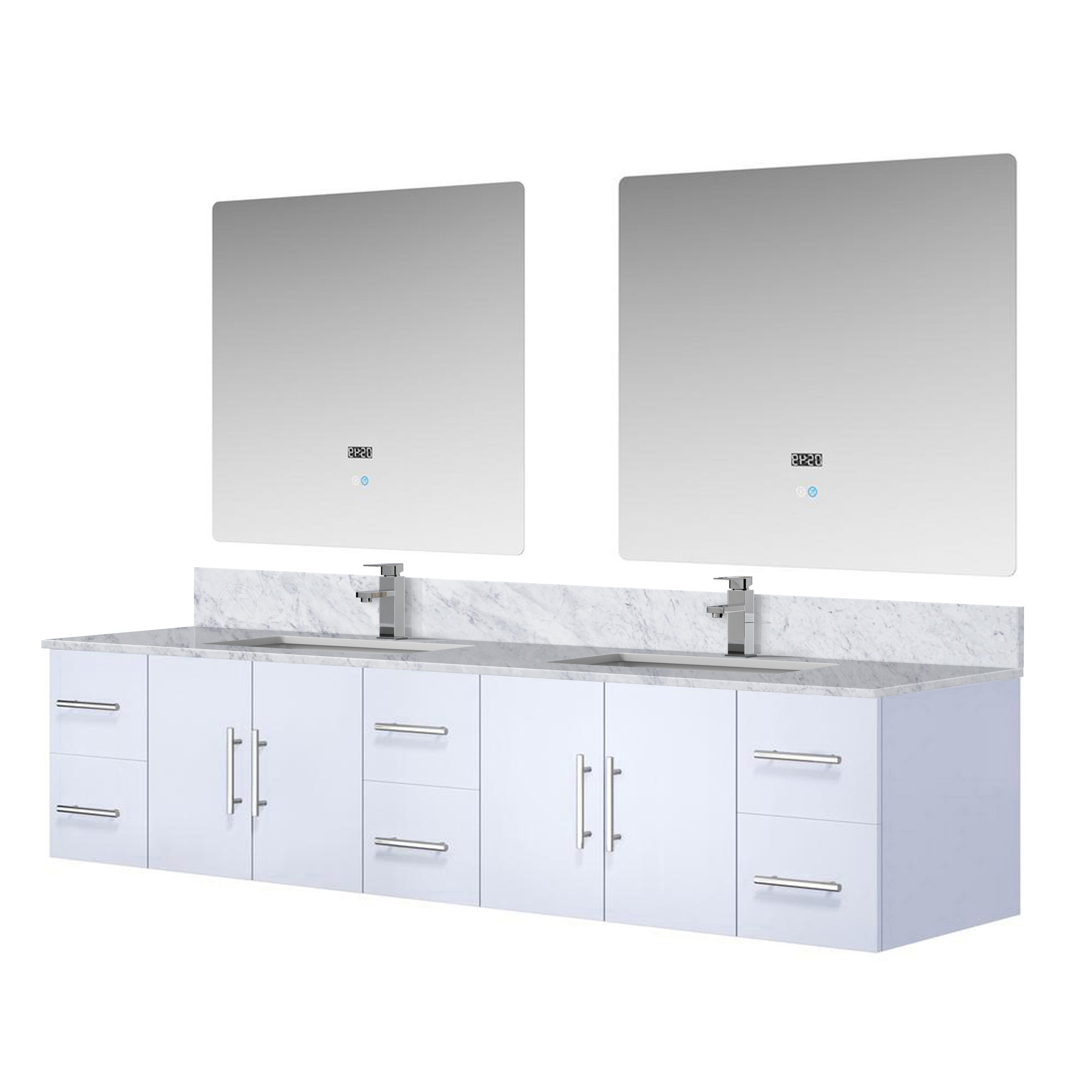 Geneva 84 in. W x 22 in. D Glossy White Double Bath Vanity