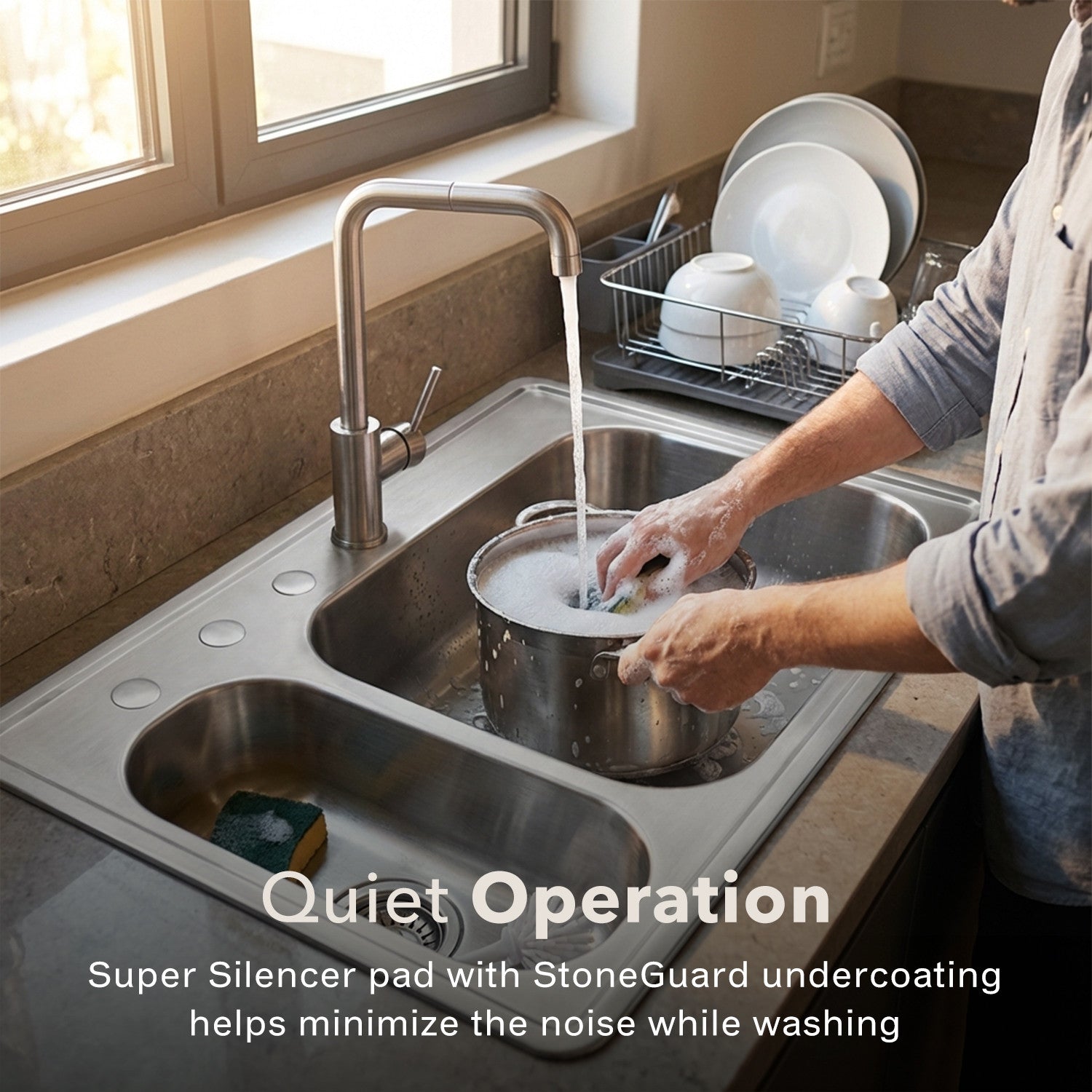 Houzer Legend 33" Stainless Steel Topmount 4-hole 80/20 Double Small Left Bowl Kitchen Sink - LHD-3322