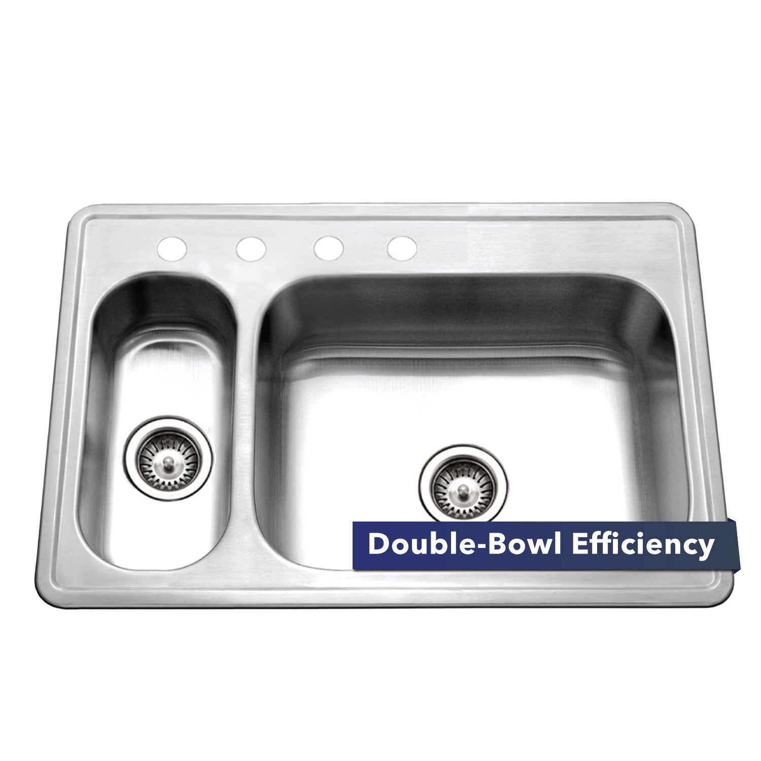 Houzer Legend 33" Stainless Steel Topmount 4-hole 80/20 Double Small Left Bowl Kitchen Sink - LHD-3322
