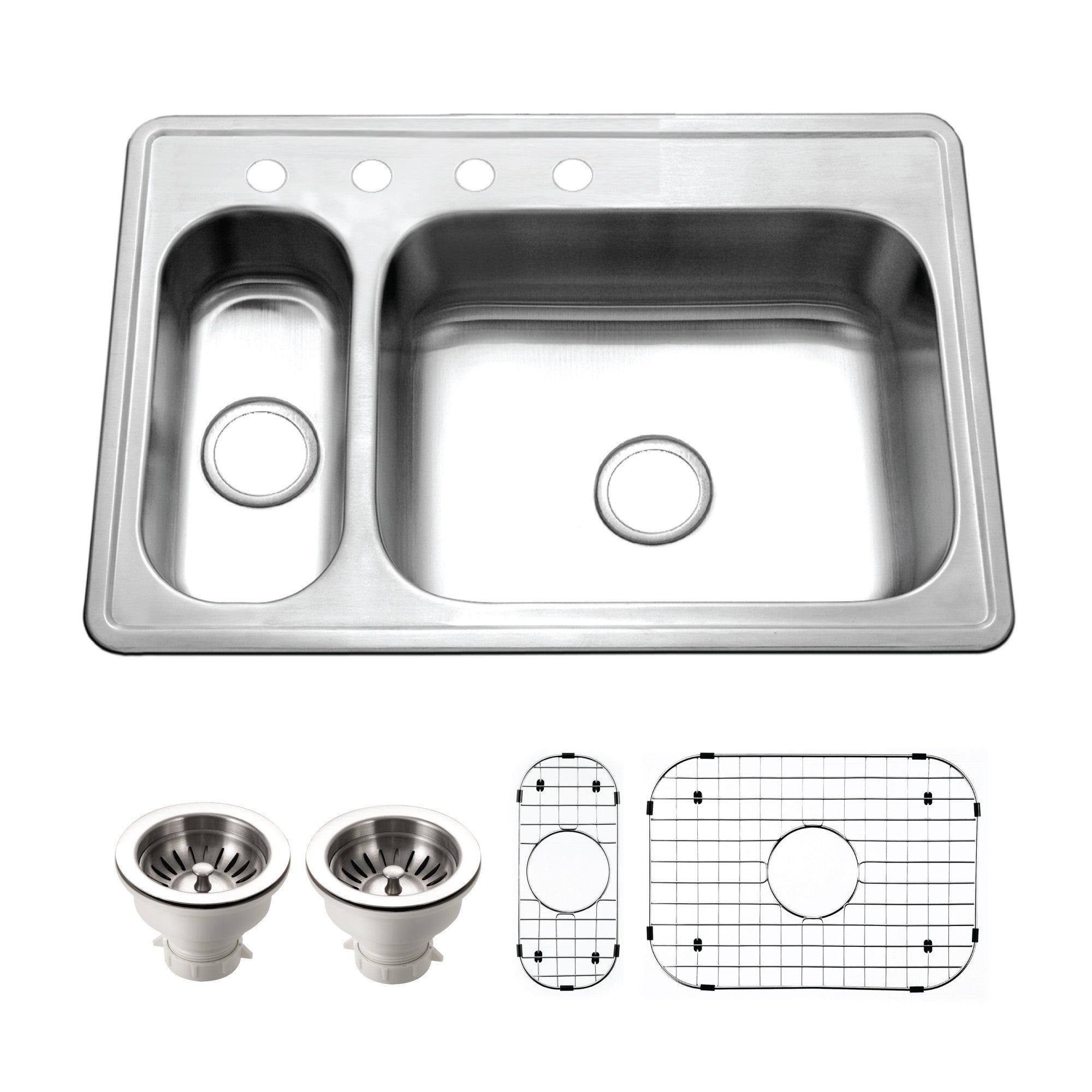 Houzer Legend 33" Stainless Steel Topmount 4-hole 80/20 Double Small Left Bowl Kitchen Sink - LHD-3322