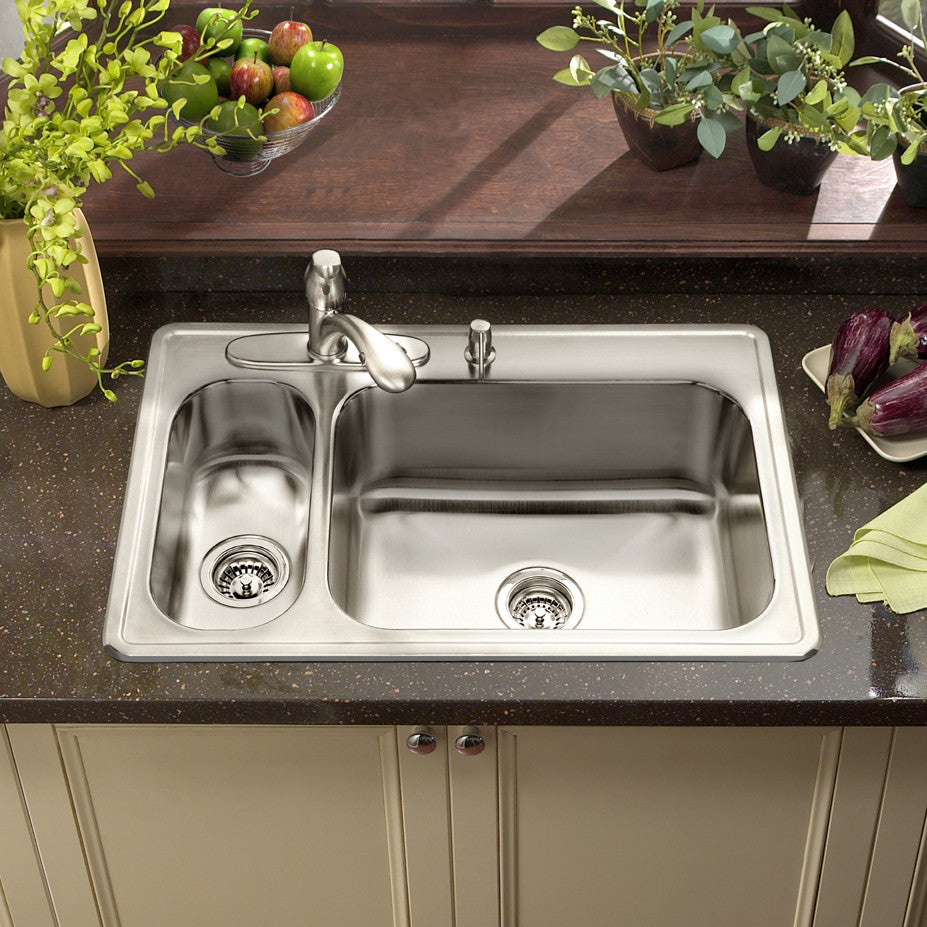 Houzer Legend 33" Stainless Steel Topmount 4-hole 80/20 Double Small Left Bowl Kitchen Sink - LHD-3322
