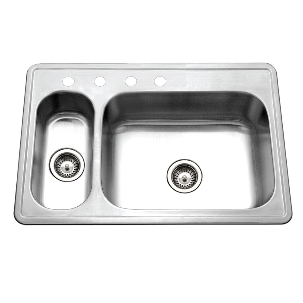 Houzer Legend 33" Stainless Steel Topmount 4-hole 80/20 Double Small Left Bowl Kitchen Sink - LHD-3322