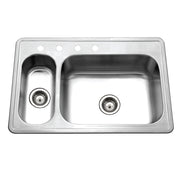Houzer Legend 33" Stainless Steel Topmount 4-hole 80/20 Double Small Left Bowl Kitchen Sink - LHD-3322