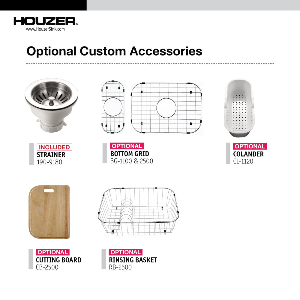 Houzer Legend 33" Stainless Steel Topmount 4-hole 80/20 Double Small Left Bowl Kitchen Sink - LHD-3322