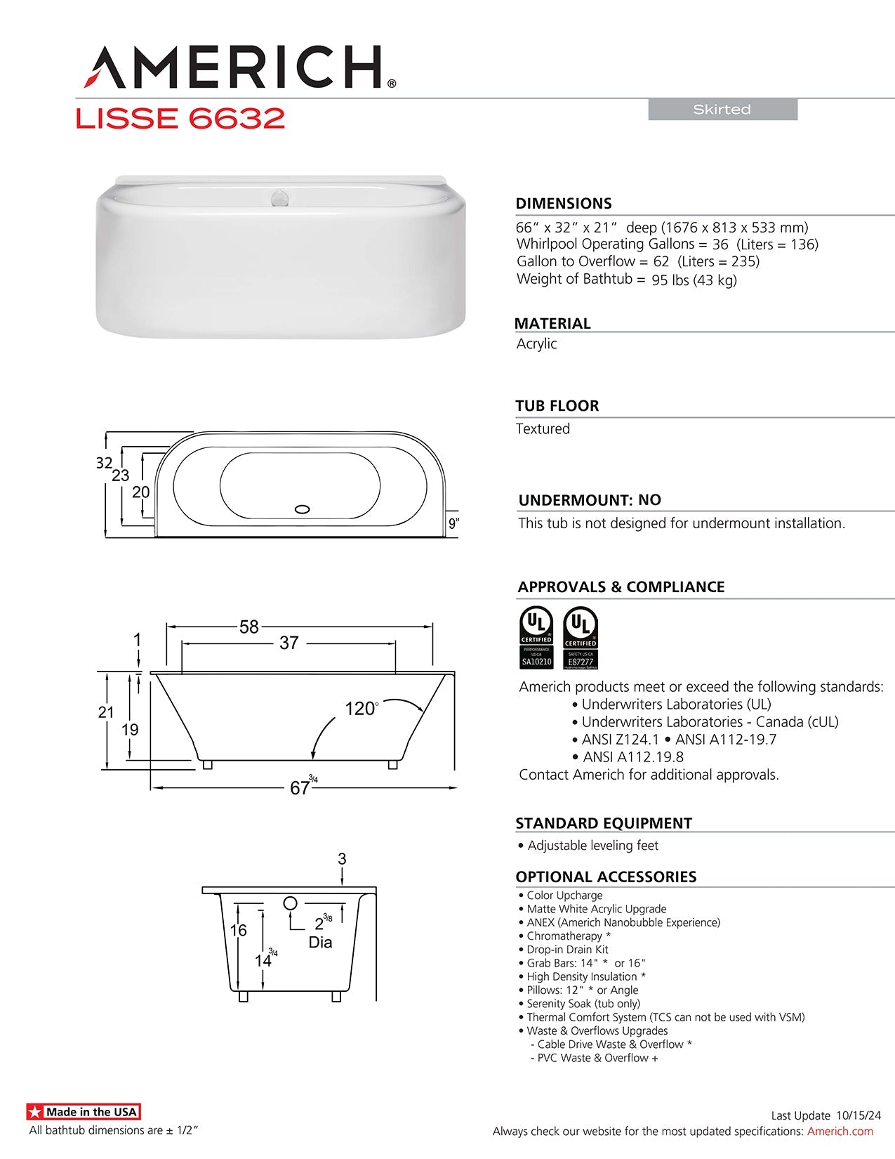 Americh Lisse 6632 - Tub Only Skirted Bathtub LI6632T-WH