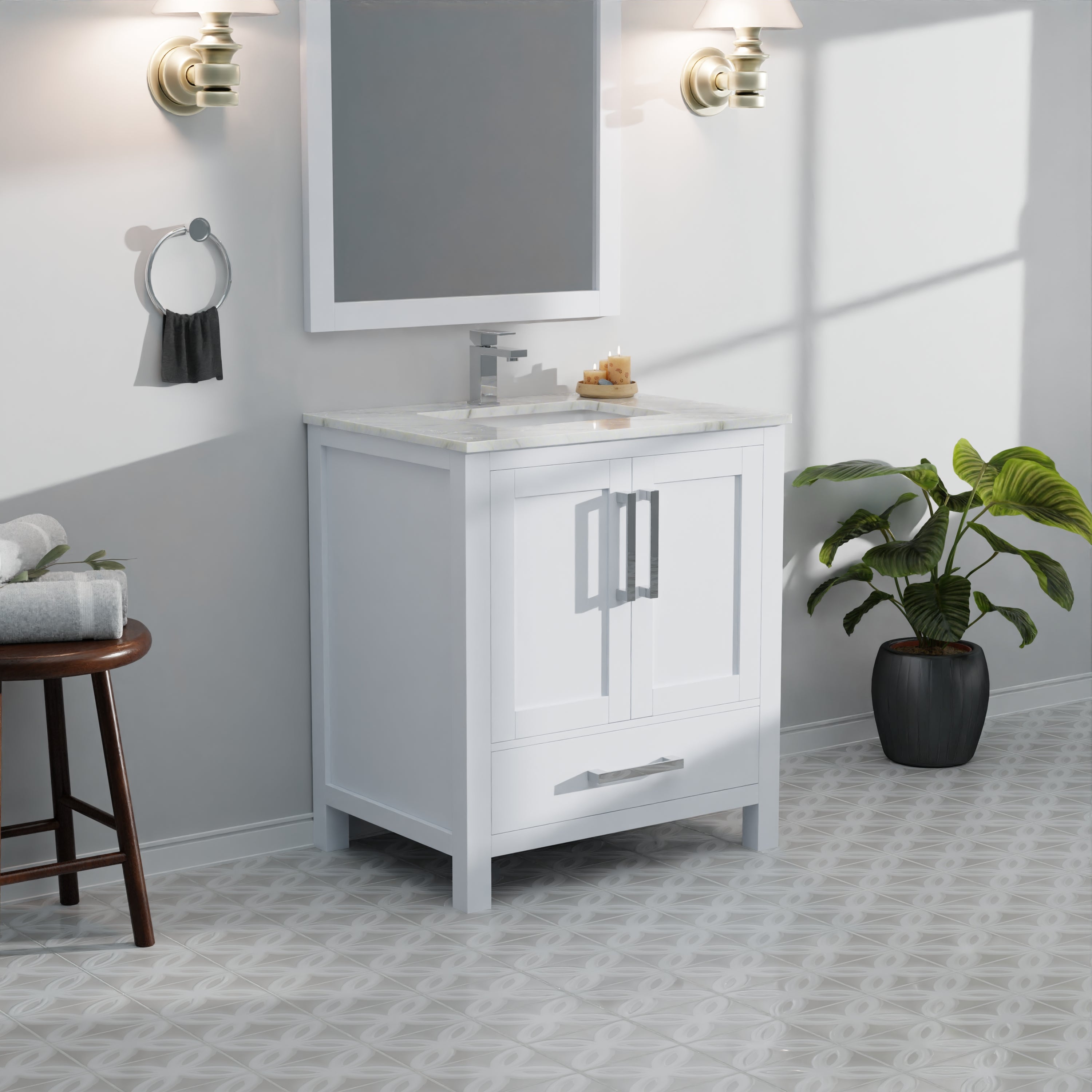 Lexora Jacques 30" White Bathroom Vanity | Modern Solid Wood Cabinet
