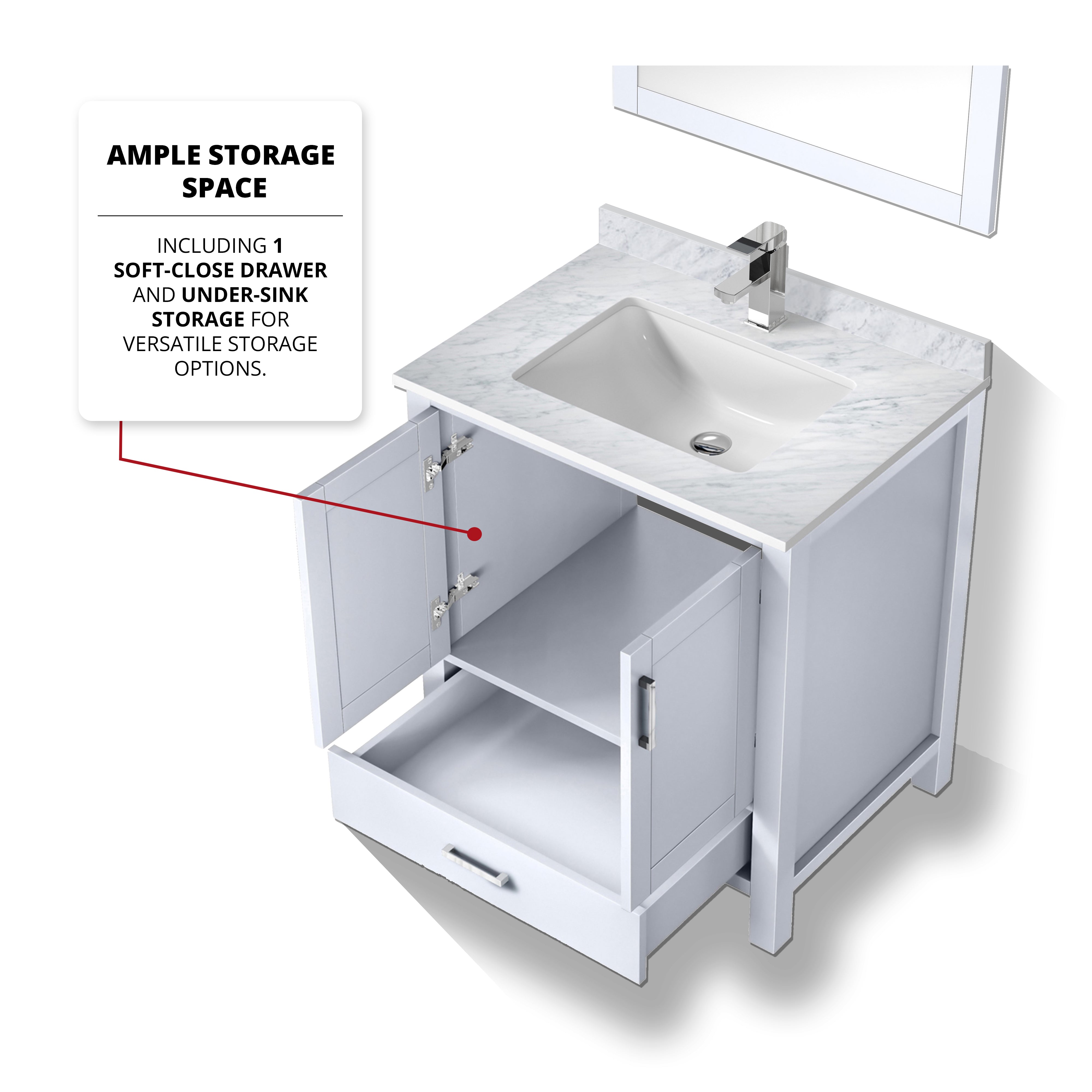 Lexora Jacques 30" White Bathroom Vanity | Modern Solid Wood Cabinet