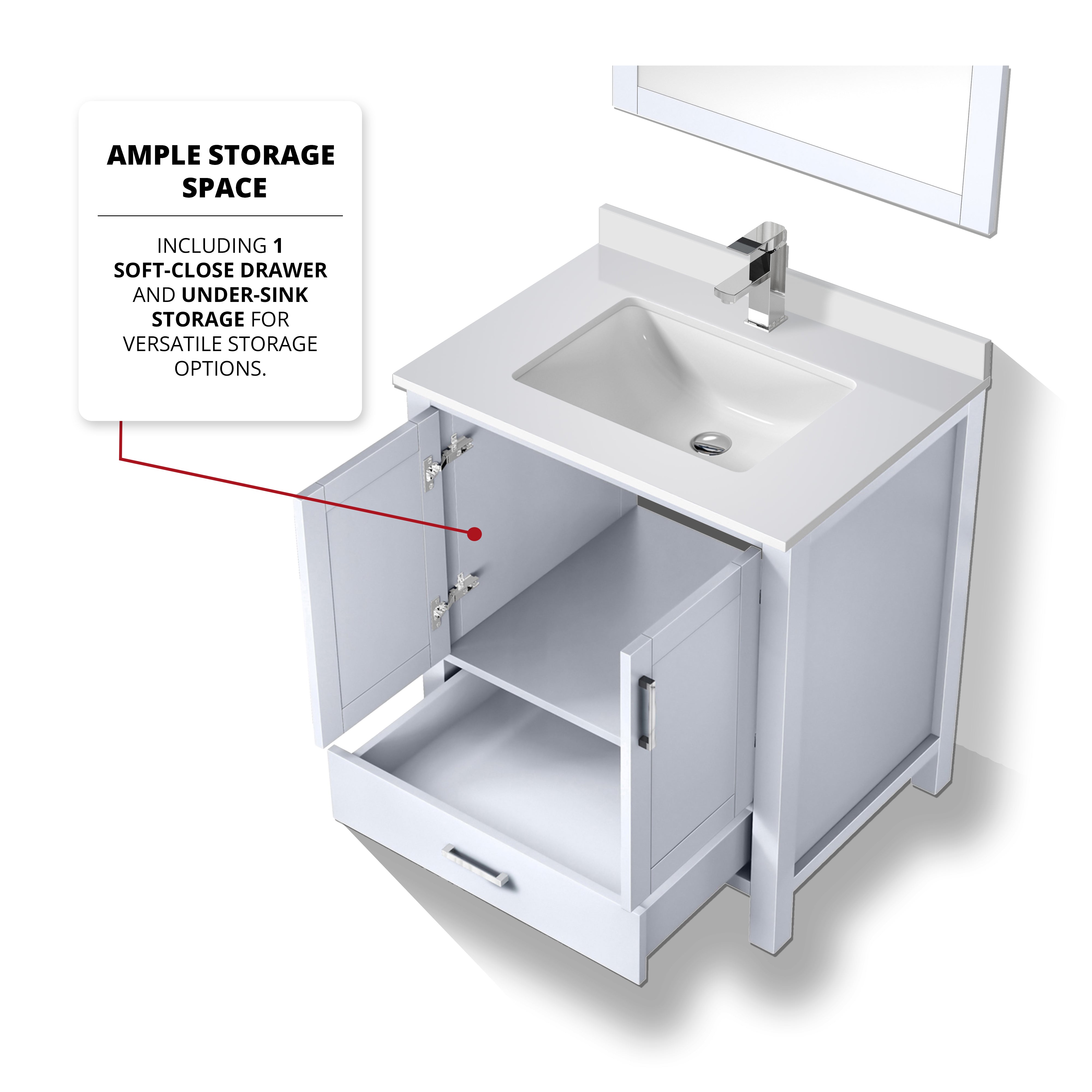Lexora Jacques 30" White Bathroom Vanity | Modern Solid Wood Cabinet